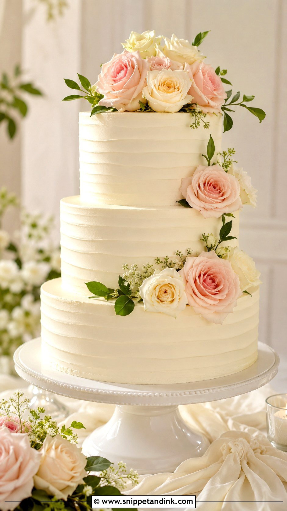 Fresh Rose Wedding Cake - Snippet and Ink - 20 Simple Floral Wedding Cake Ideas