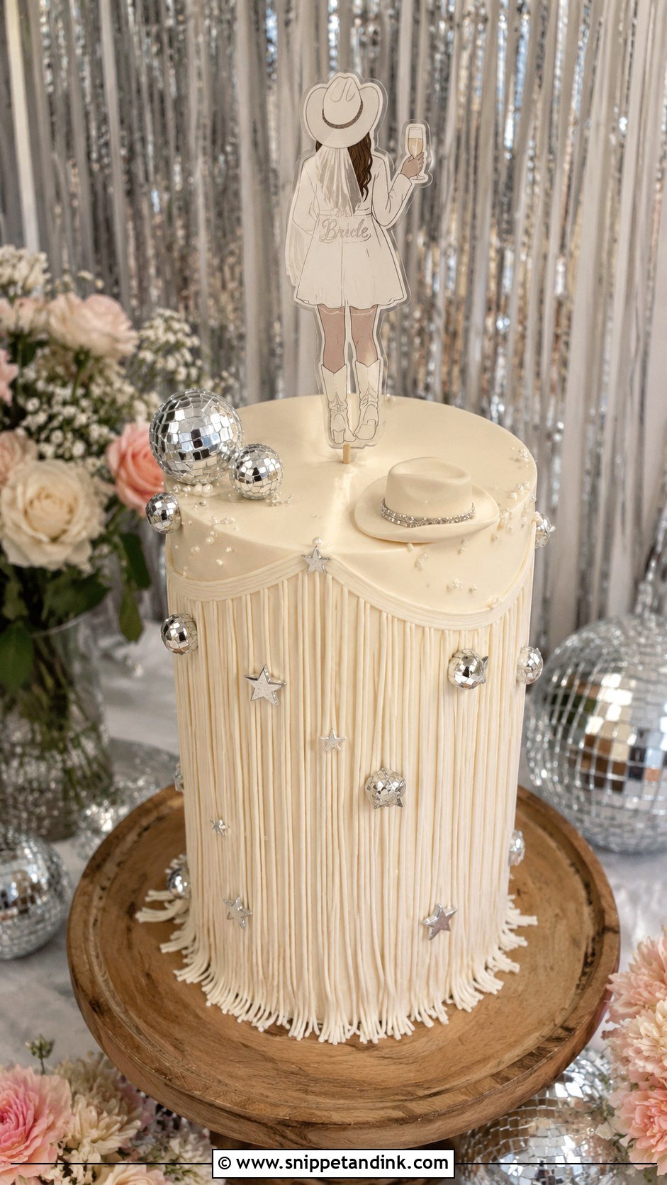 Fringe Disco Cowgirl Cake - Snippet and Ink - 25 Disco Cowgirl Bachelorette Cake Ideas for Wedding