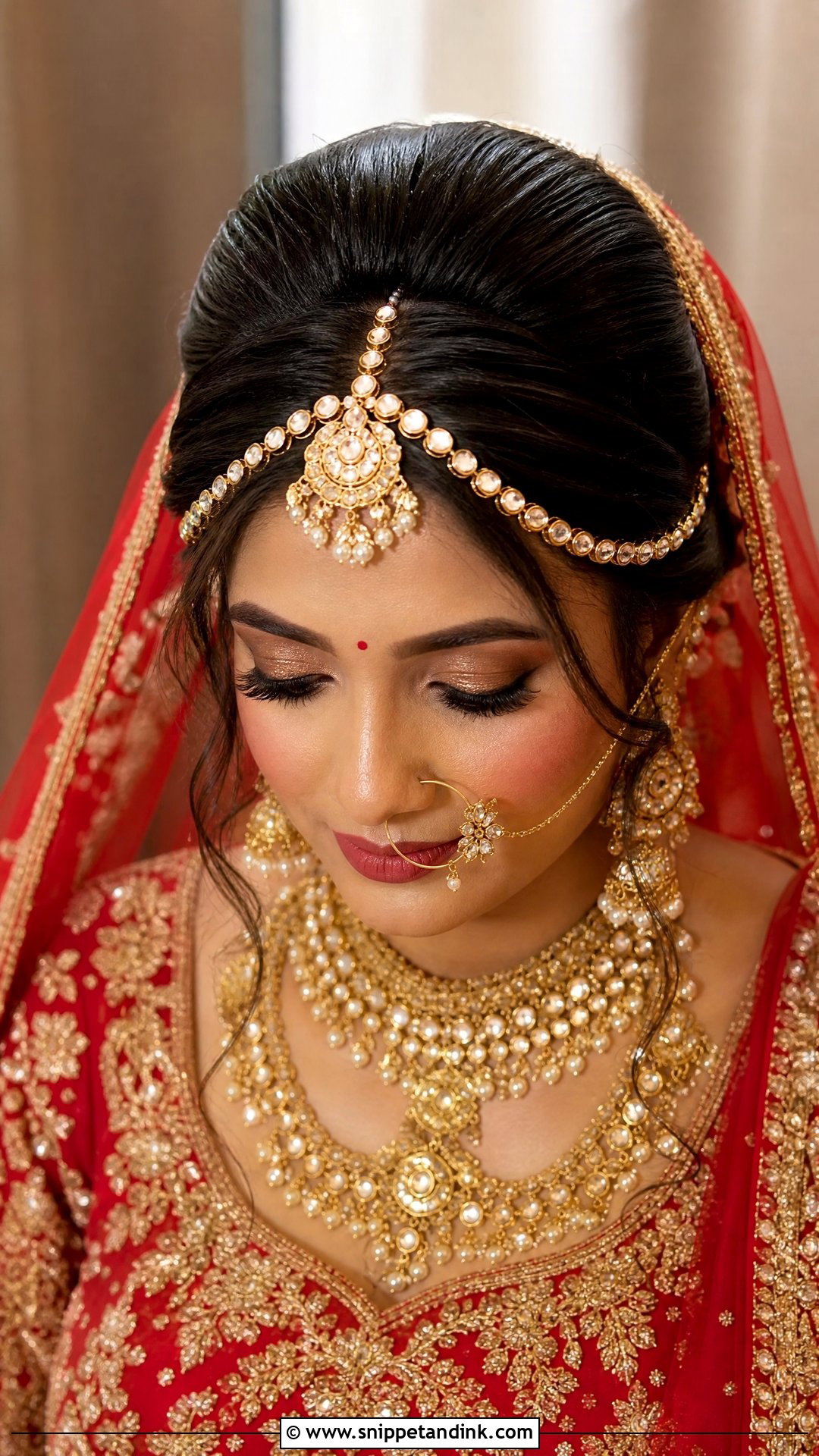 Front Bouffant With Matha Patti - Snippet and Ink - 20 Front Side Hairstyles for Indian Wedding