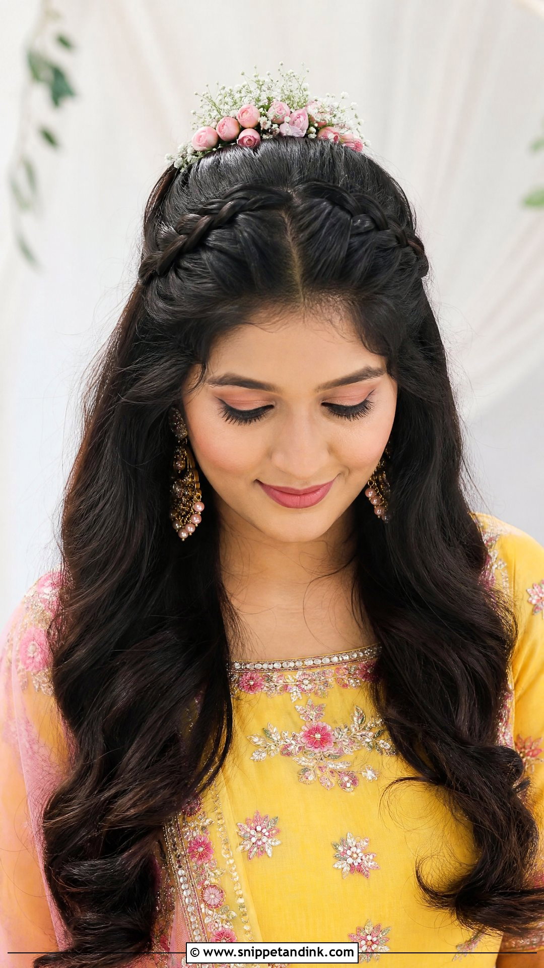 Front Braid Crown - Snippet and Ink - 20 Easy Indian Hairstyles for Wedding Guest