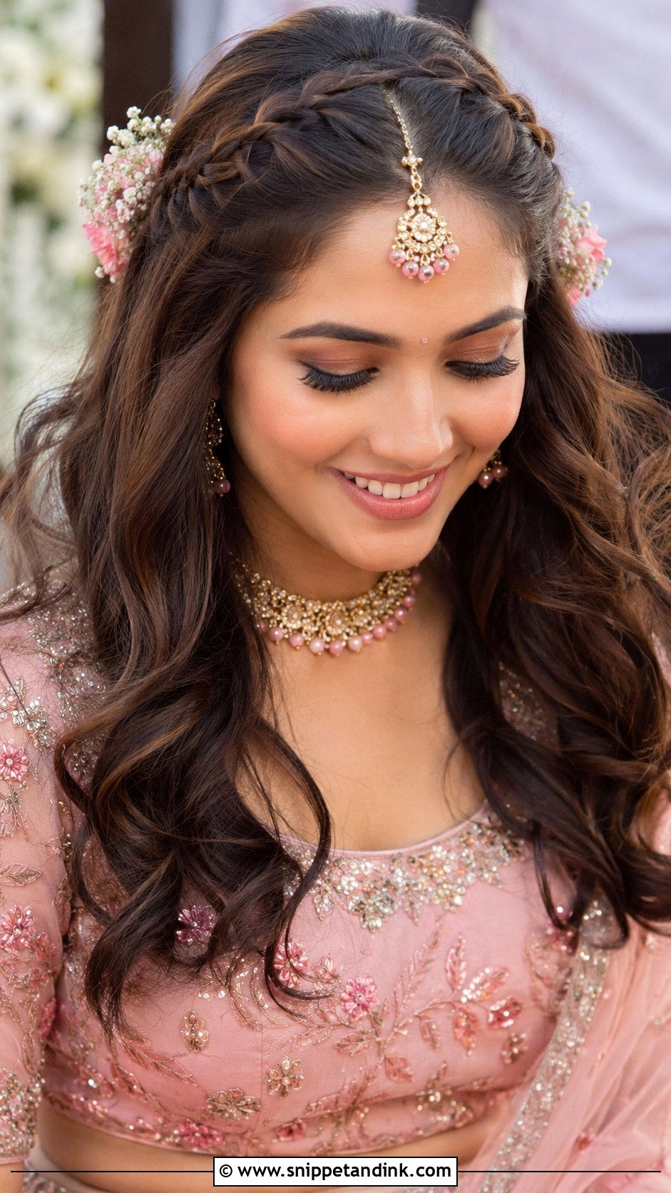 Front Braided Crown With Open Hair - Snippet and Ink - 25 Short Hairstyle Women Indian Wedding Ideas