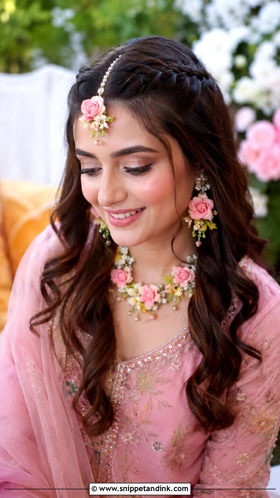 Front Braids With Open Curls - Snippet and Ink - 25 Indian Wedding Hairstyle for Short Hair Ideas