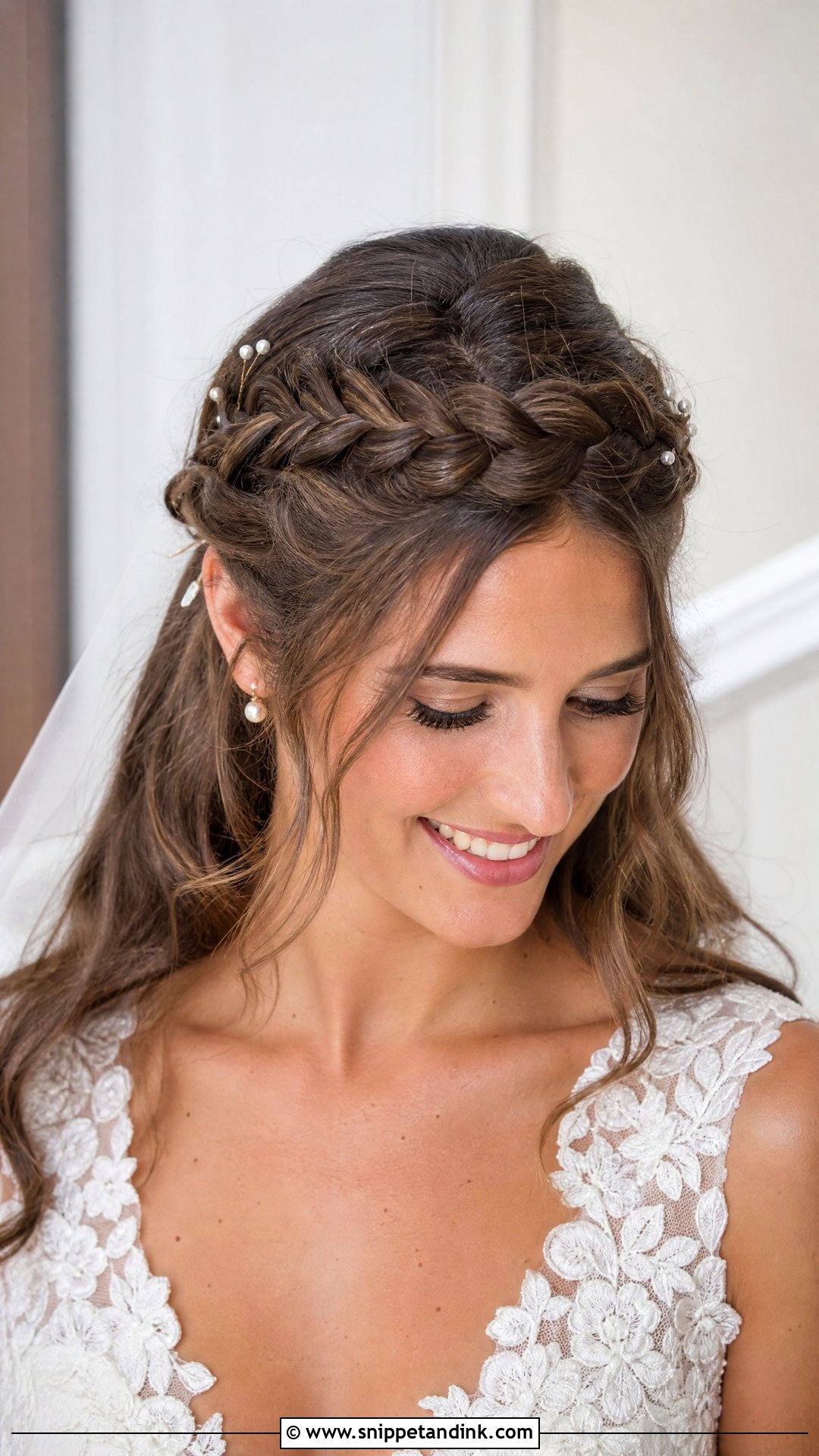 Front Bridal Braided Crown - Snippet and Ink - 15 Front Bridal Hair Style Ideas