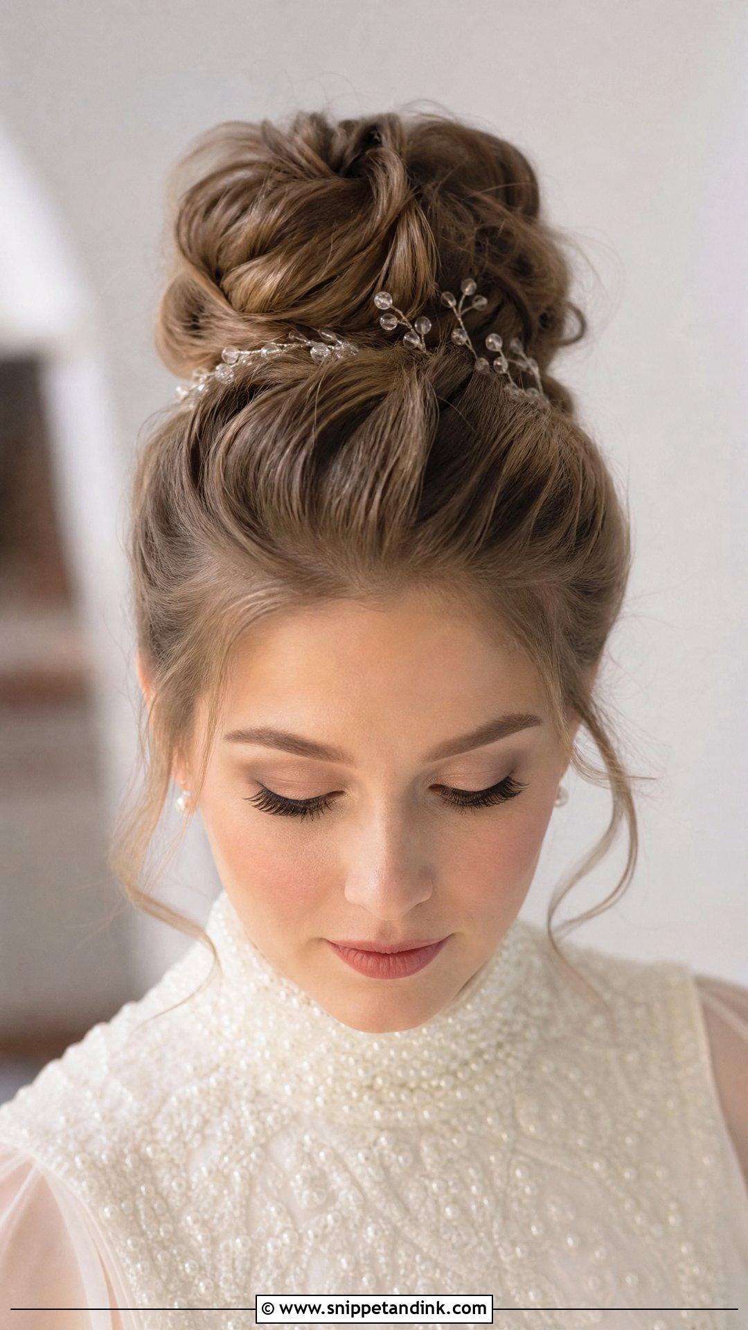 Front Bridal High Bun - Snippet and Ink - 15 Front Bridal Hair Style Ideas