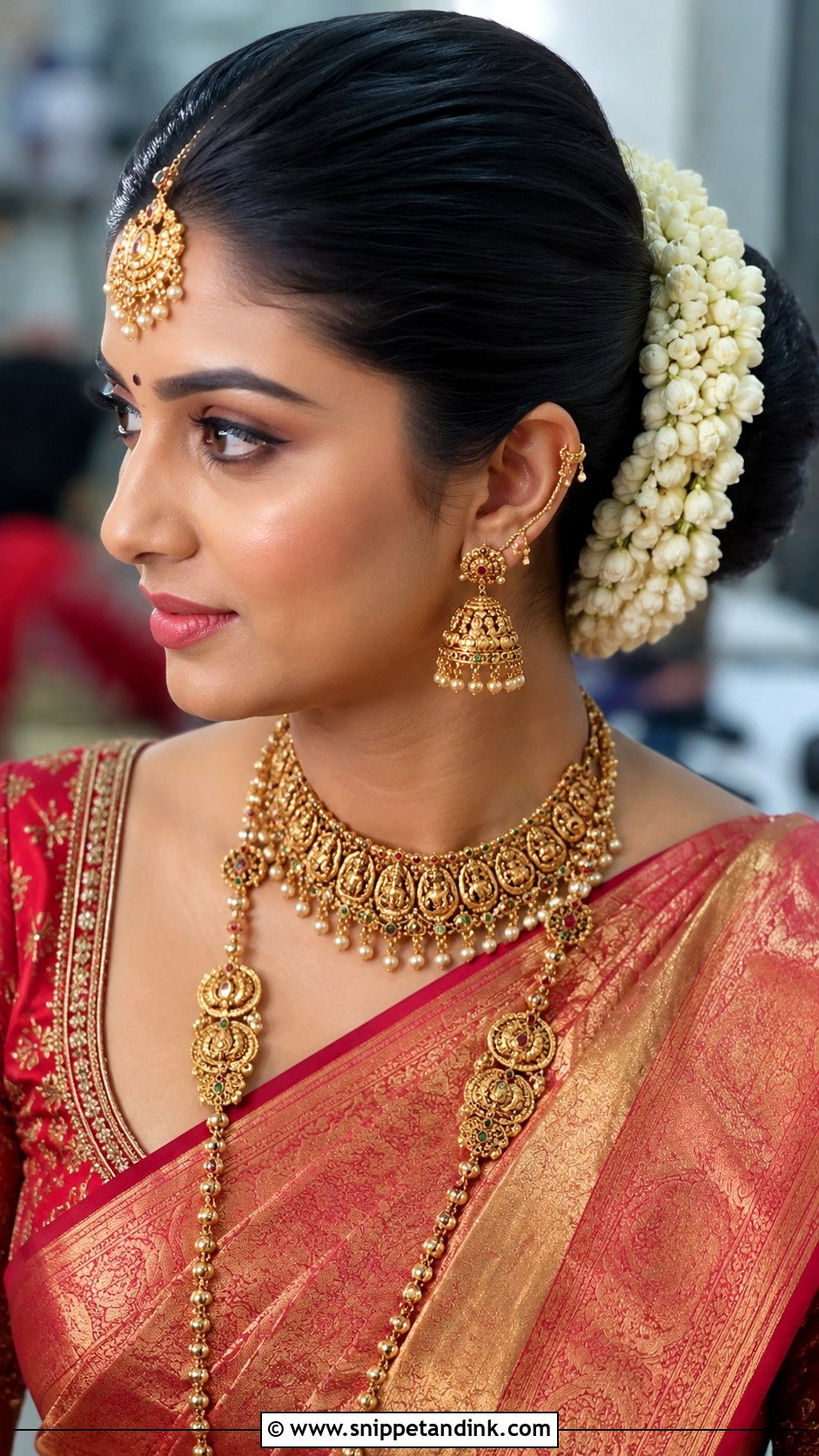 Front Bun With Gajra - Snippet and Ink - 30 Indian Wedding Front Hairstyles