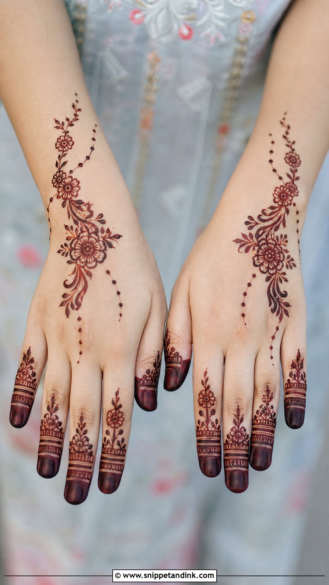 Front Finger Arabic Back Hand Mehndi Design - Snippet and Ink - 30 Latest Arabic Back Hand Mehndi Designs