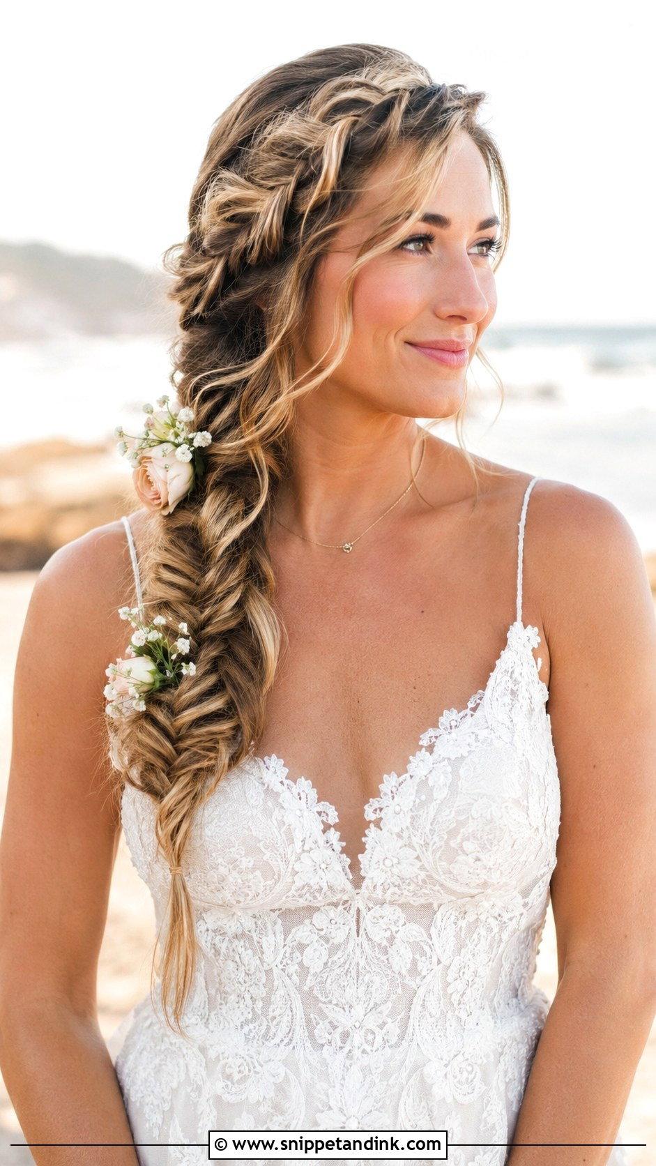 Front Fishtail Braid Over the Shoulder - Snippet and Ink - 20 Bride Front Hairstyles