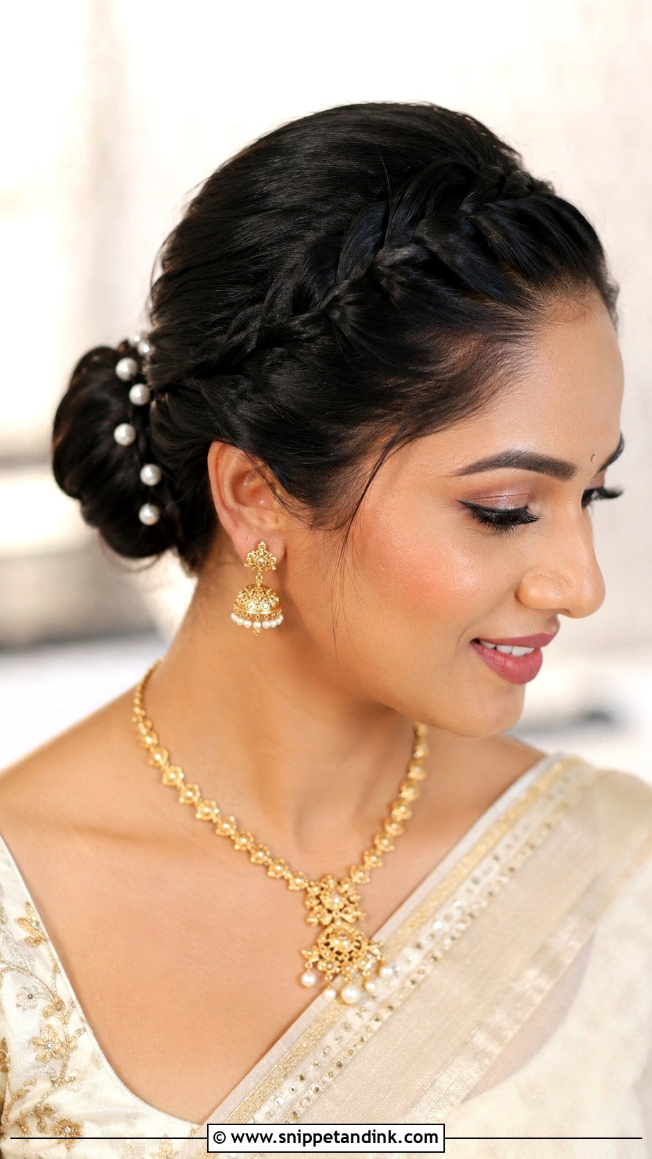 Front French Braid Into Bun - Snippet and Ink - 30 Indian Wedding Front Hairstyles