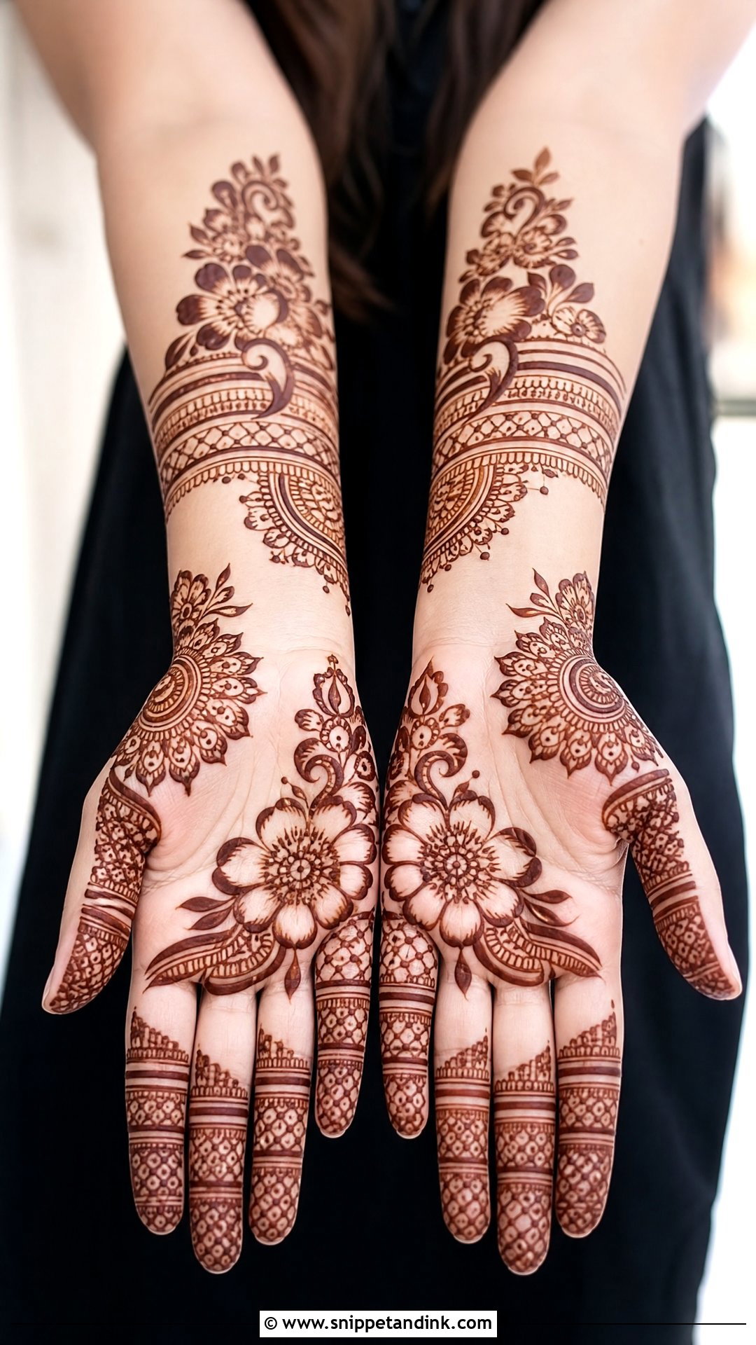 Front Full Hand Negative Space Mehndi Design - Snippet and Ink - 30 Latest Front Full Hand Mehndi Designs