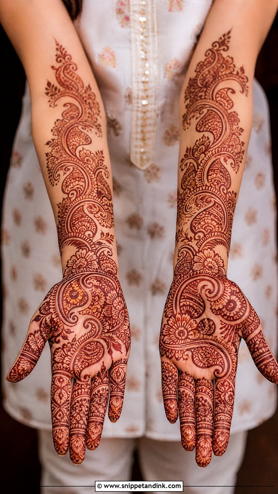 Front Full Hand Paisley Mehndi Design - Snippet and Ink - 30 Latest Front Full Hand Mehndi Designs