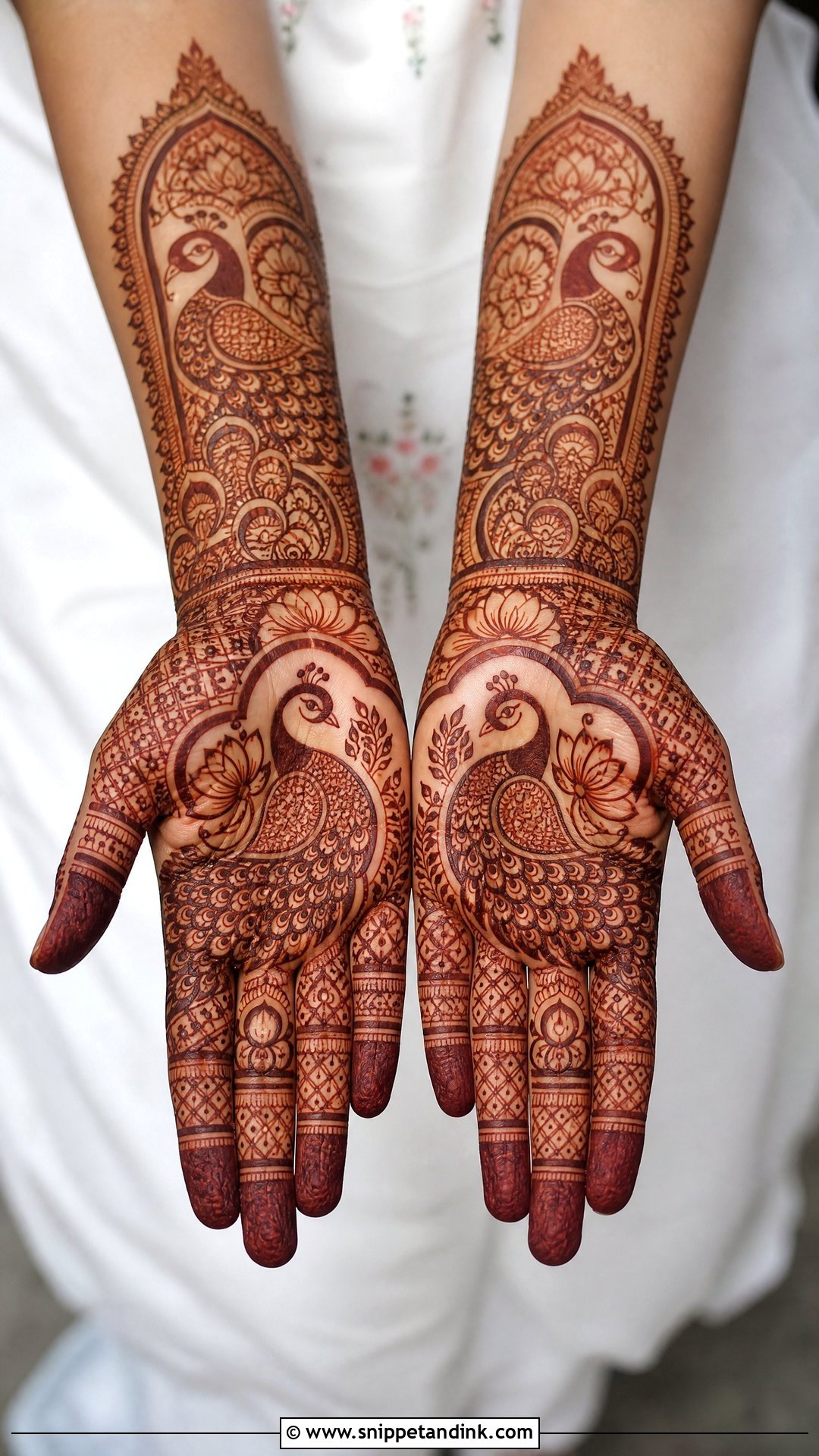 Front Full Hand Peacock Mehndi Design - Snippet and Ink - 30 Latest Front Full Hand Mehndi Designs
