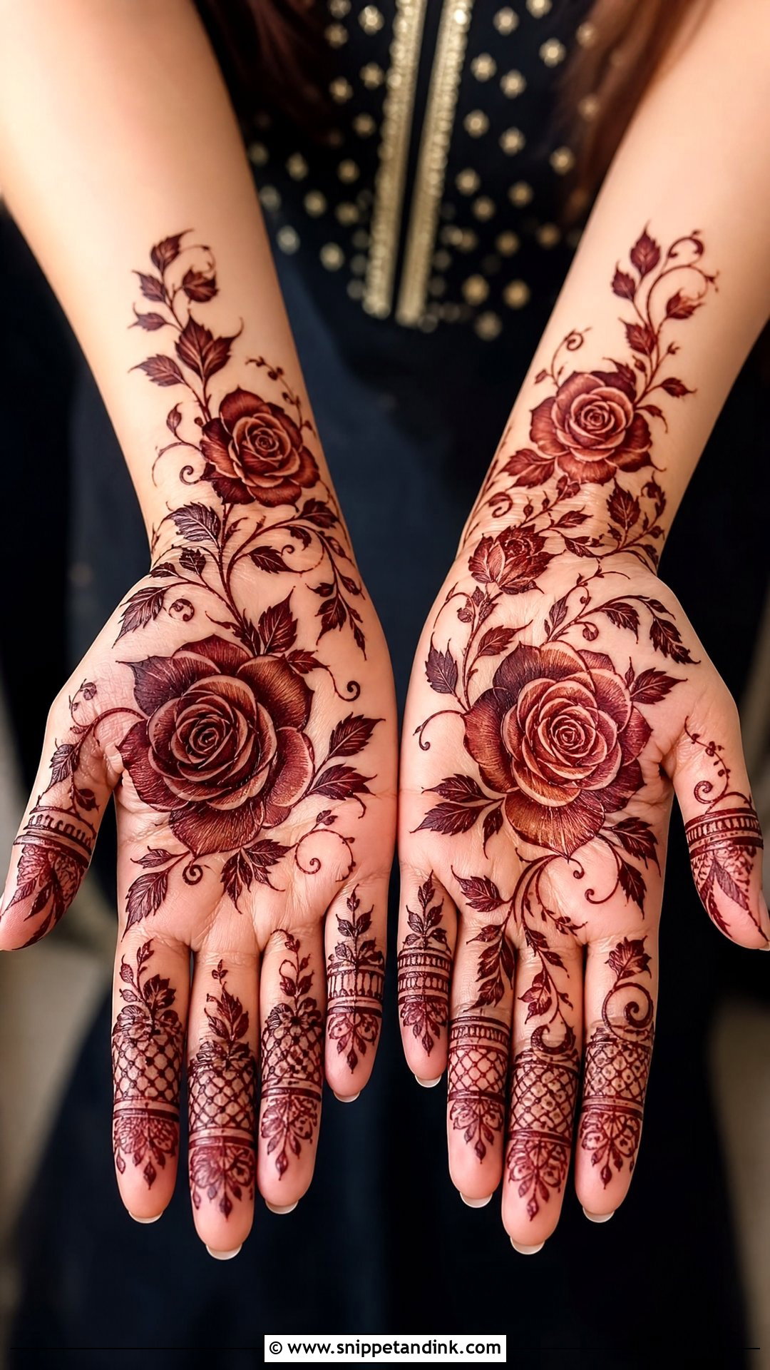 Front Full Hand Rose Mehndi Design - Snippet and Ink - 30 Latest Front Full Hand Mehndi Designs