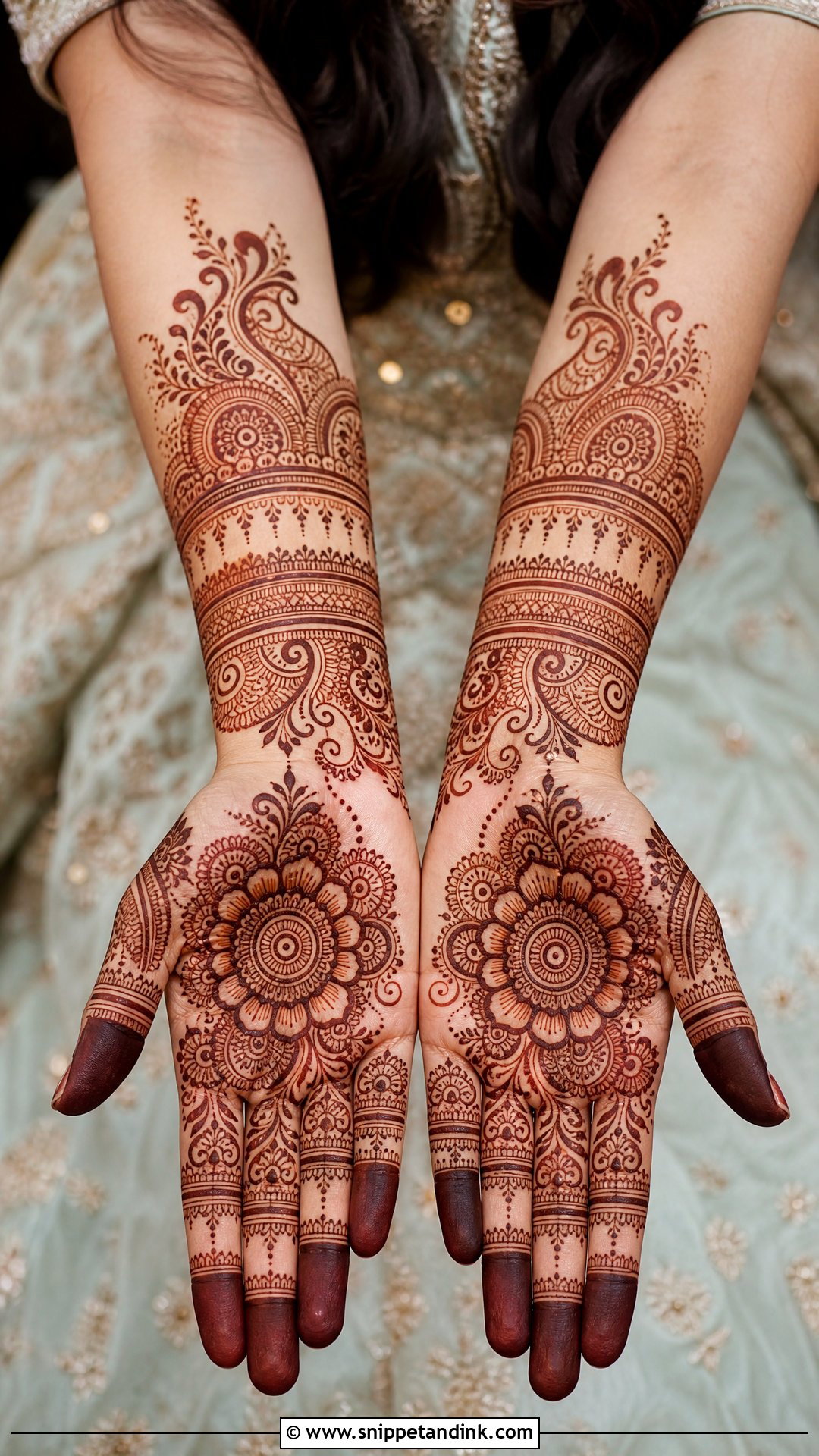 Front Hand Bridal Mehndi Design For Engagement - Snippet and Ink - 20 Bridal Mehndi Designs for Engagement