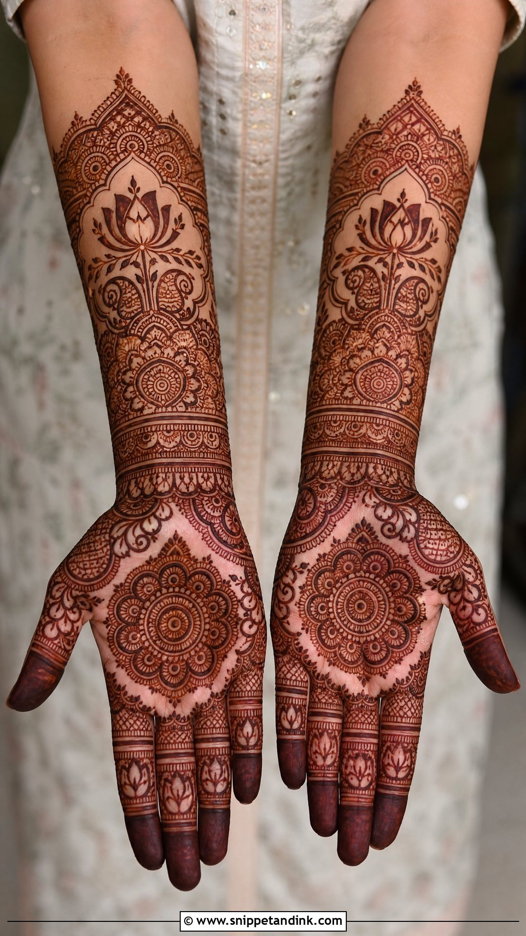 Front Hand Bridal Mehndi Design - Snippet and Ink - 20 Aesthetic Bridal Mehndi Designs