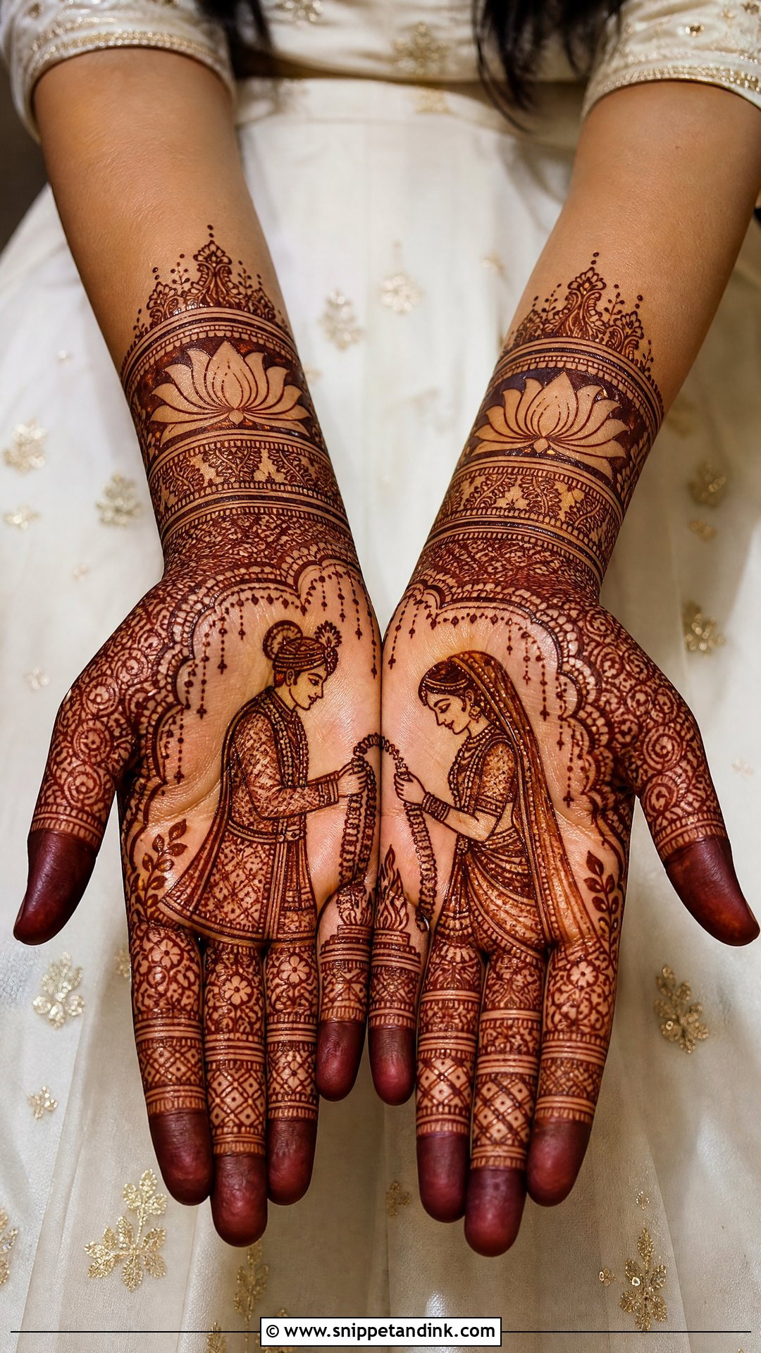 Front Hand Bridal Mehndi With Figure Art - Snippet and Ink - 20 Bridal Mehndi Designs with Figures