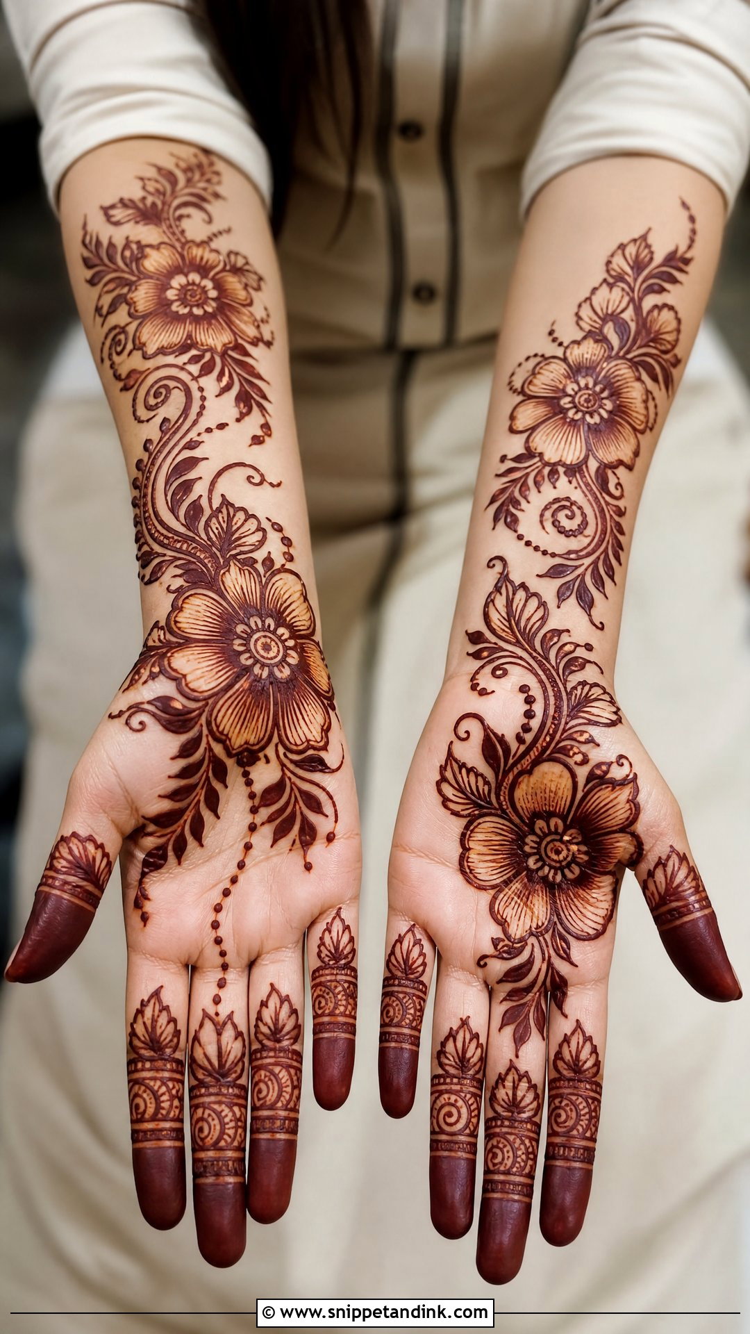Front Hand Gulf Mehndi Design - Snippet and Ink - 30 Easy Front Hand Mehndi Designs