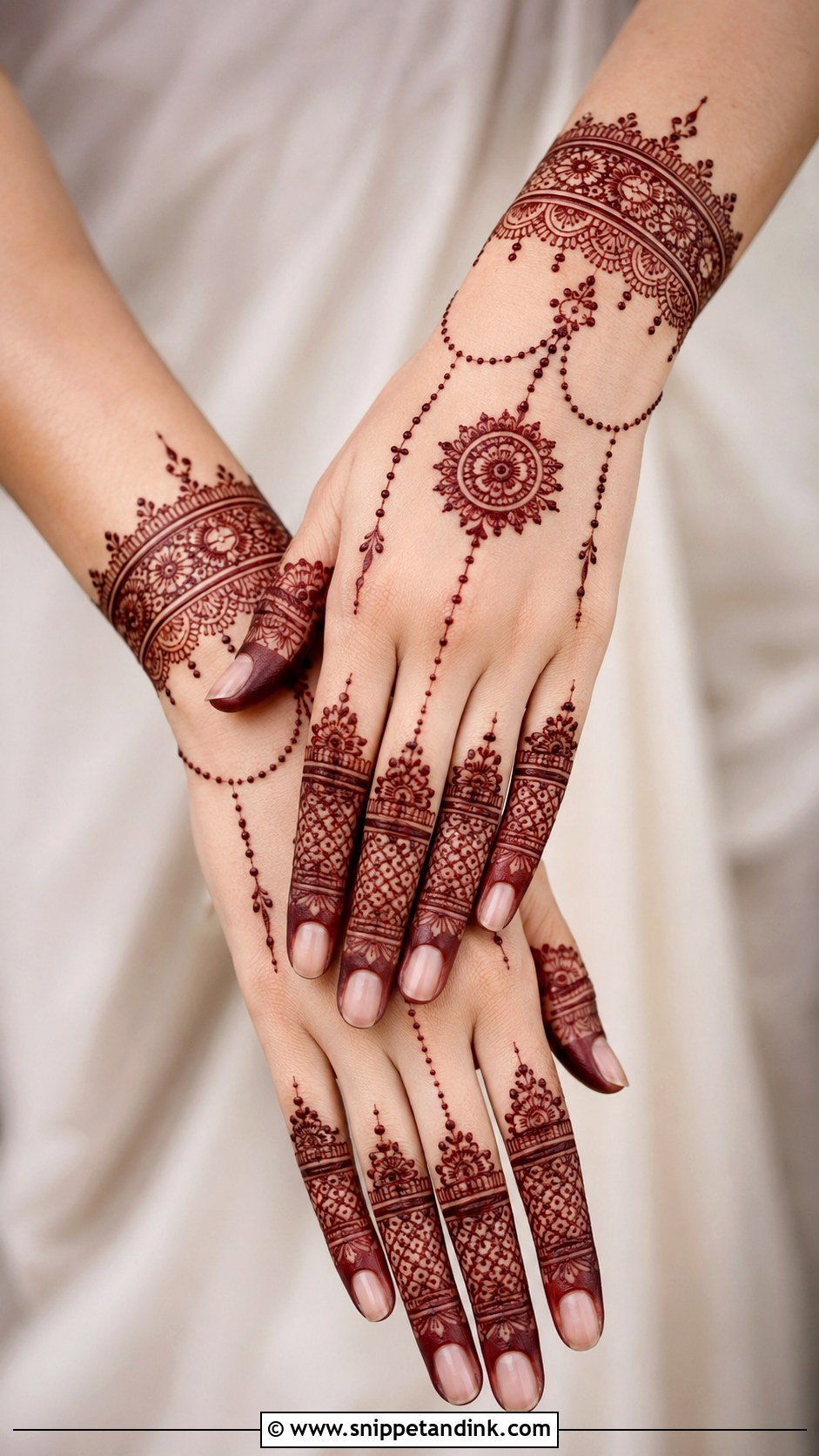 Front Hand Jewelry Mehndi Design - Snippet and Ink - 35 Stylish Front Hand Mehndi Designs