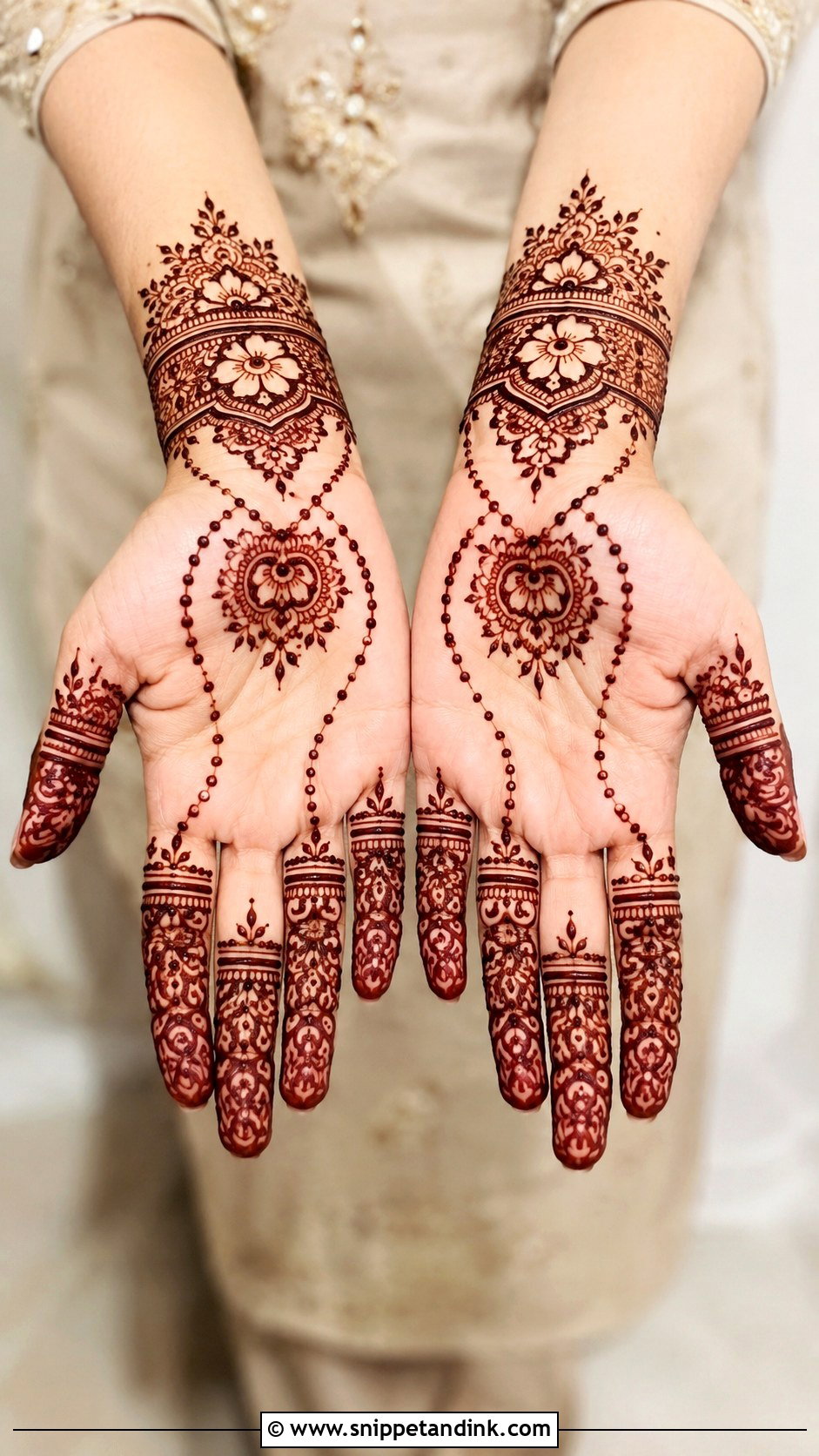 Front Hand Mehndi Design With Bracelet - Snippet and Ink - 35 Front Mehndi Design Ideas