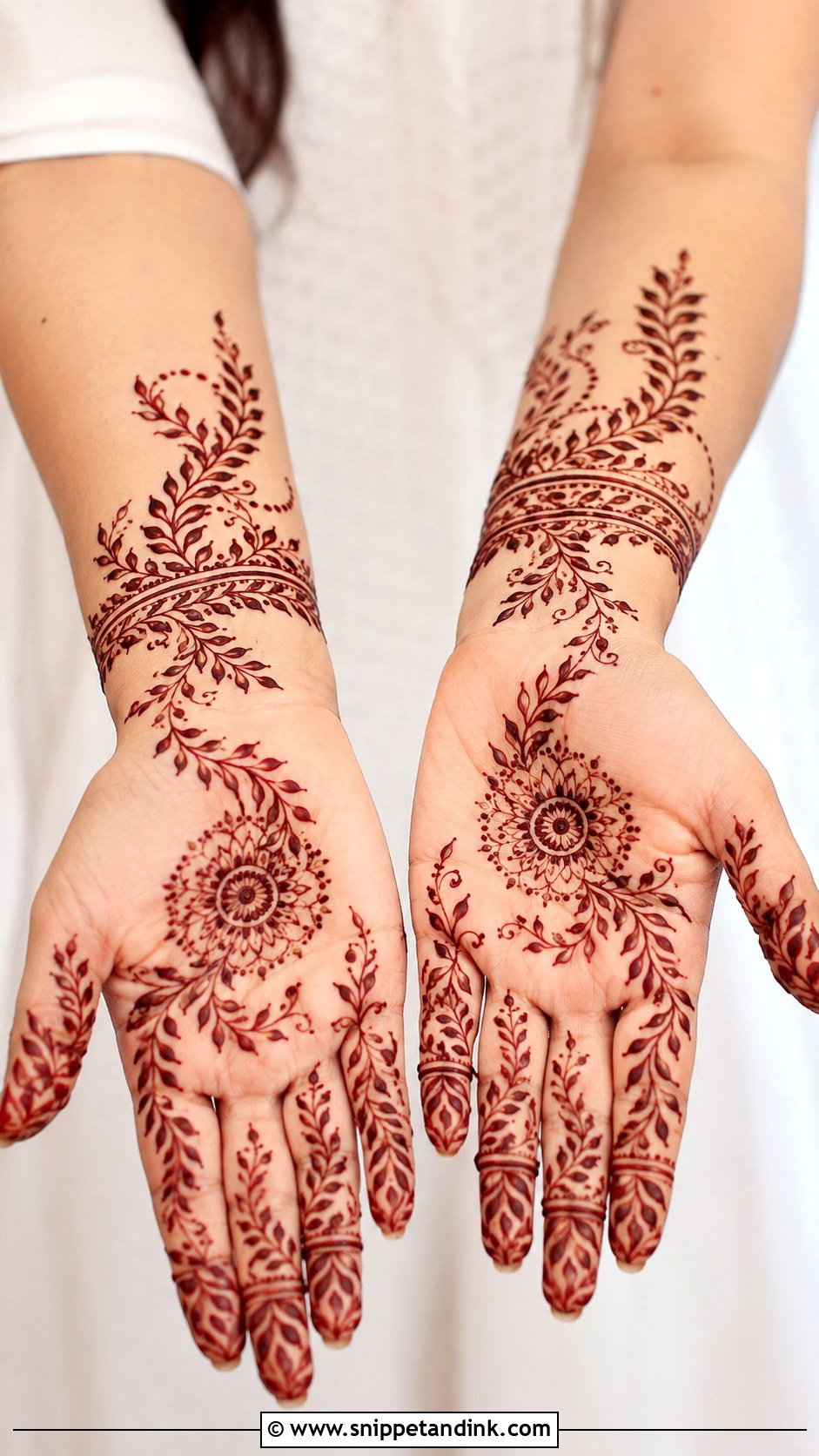 Front Hand Mehndi Design With Leaves - Snippet and Ink - 35 Front Mehndi Design Ideas