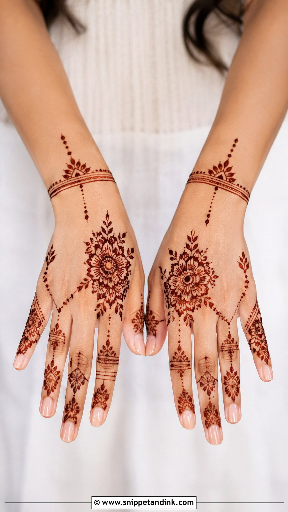 Front Hand Mehndi Design With Negative Space - Snippet and Ink - 35 Front Mehndi Designs