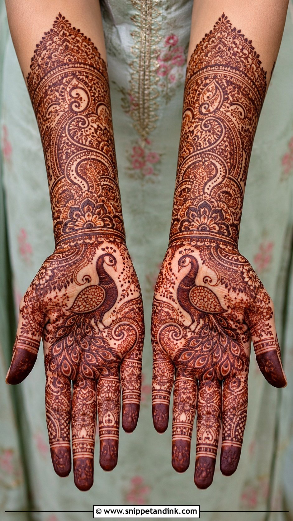 Front Hand Mehndi Design With Peacock - Snippet and Ink - 35 Front Mehndi Design Ideas