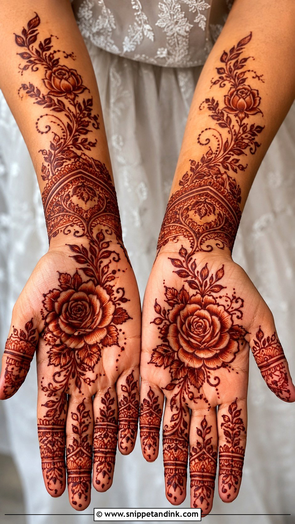 Front Hand Mehndi Design With Roses - Snippet and Ink - 35 Front Mehndi Design Ideas