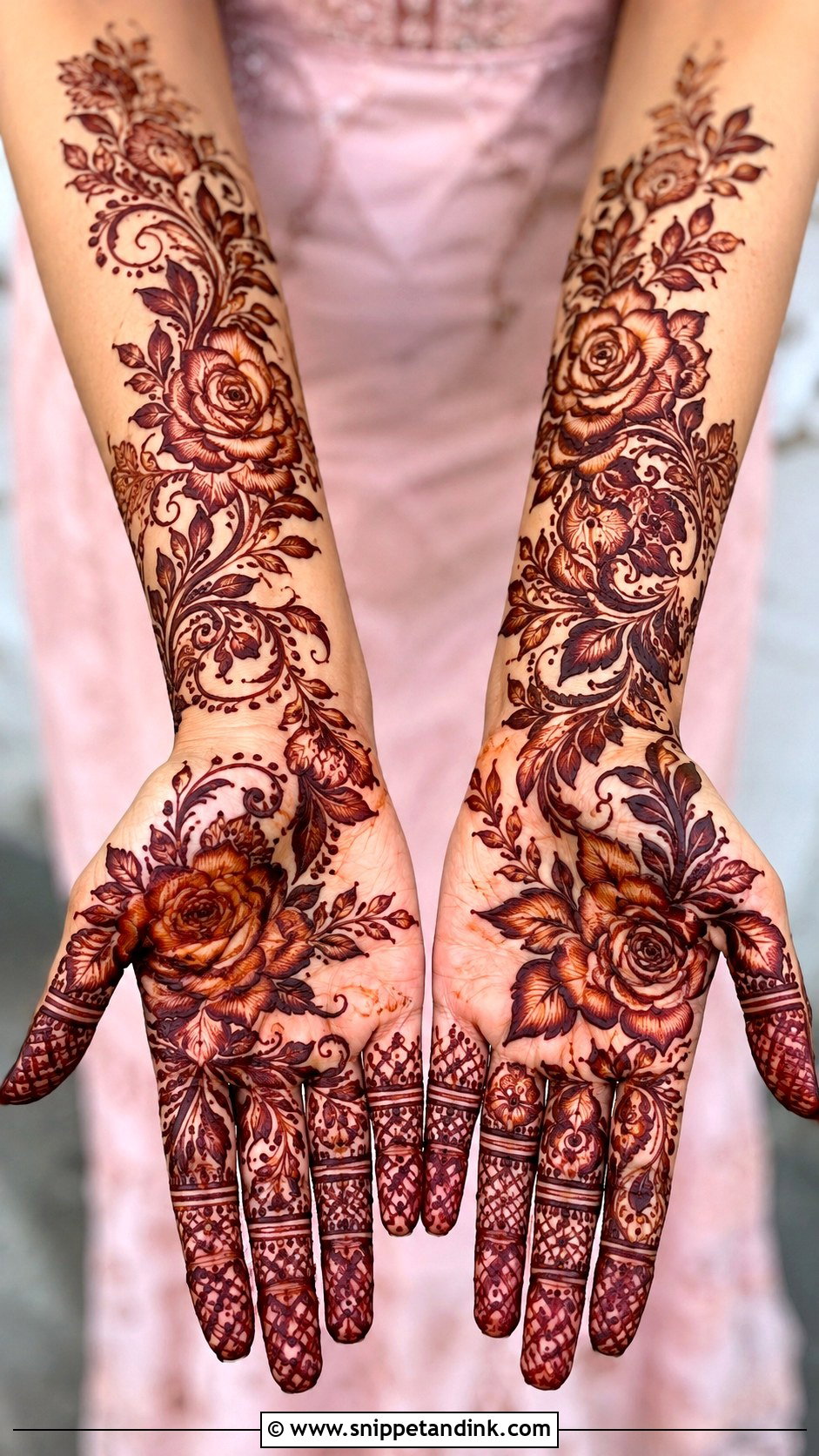 Front Hand Mehndi Design With Shaded Flowers - Snippet and Ink - 35 Front Mehndi Designs