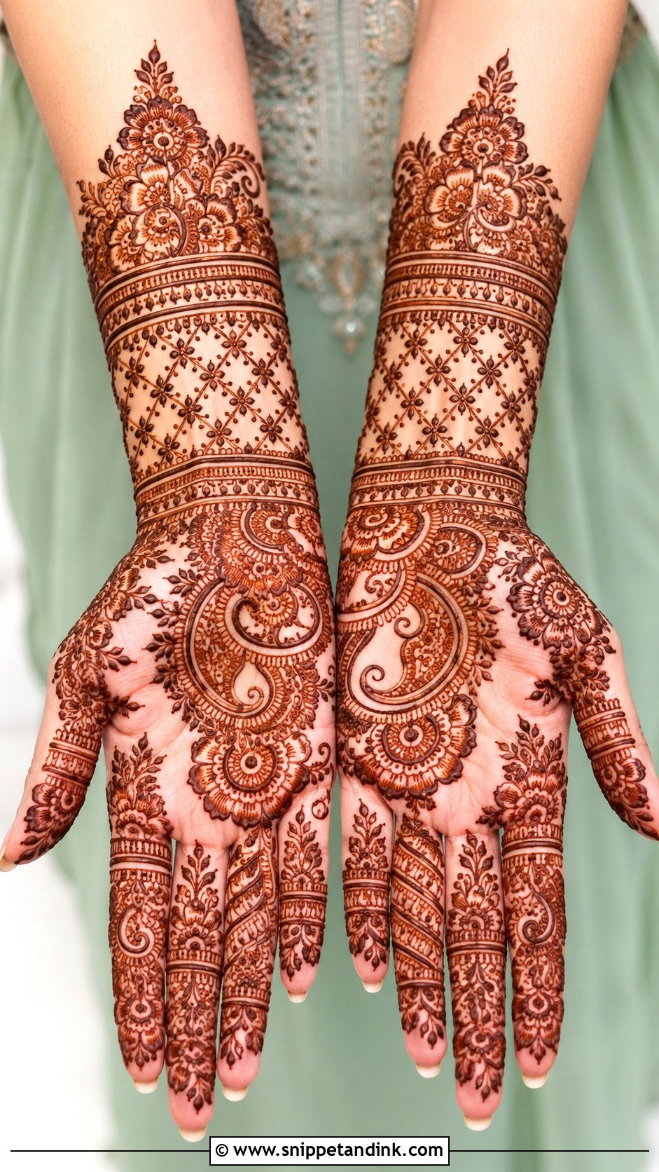 Front Hand Mehndi Design With Wrist Cuff - Snippet and Ink - 35 Front Mehndi Designs