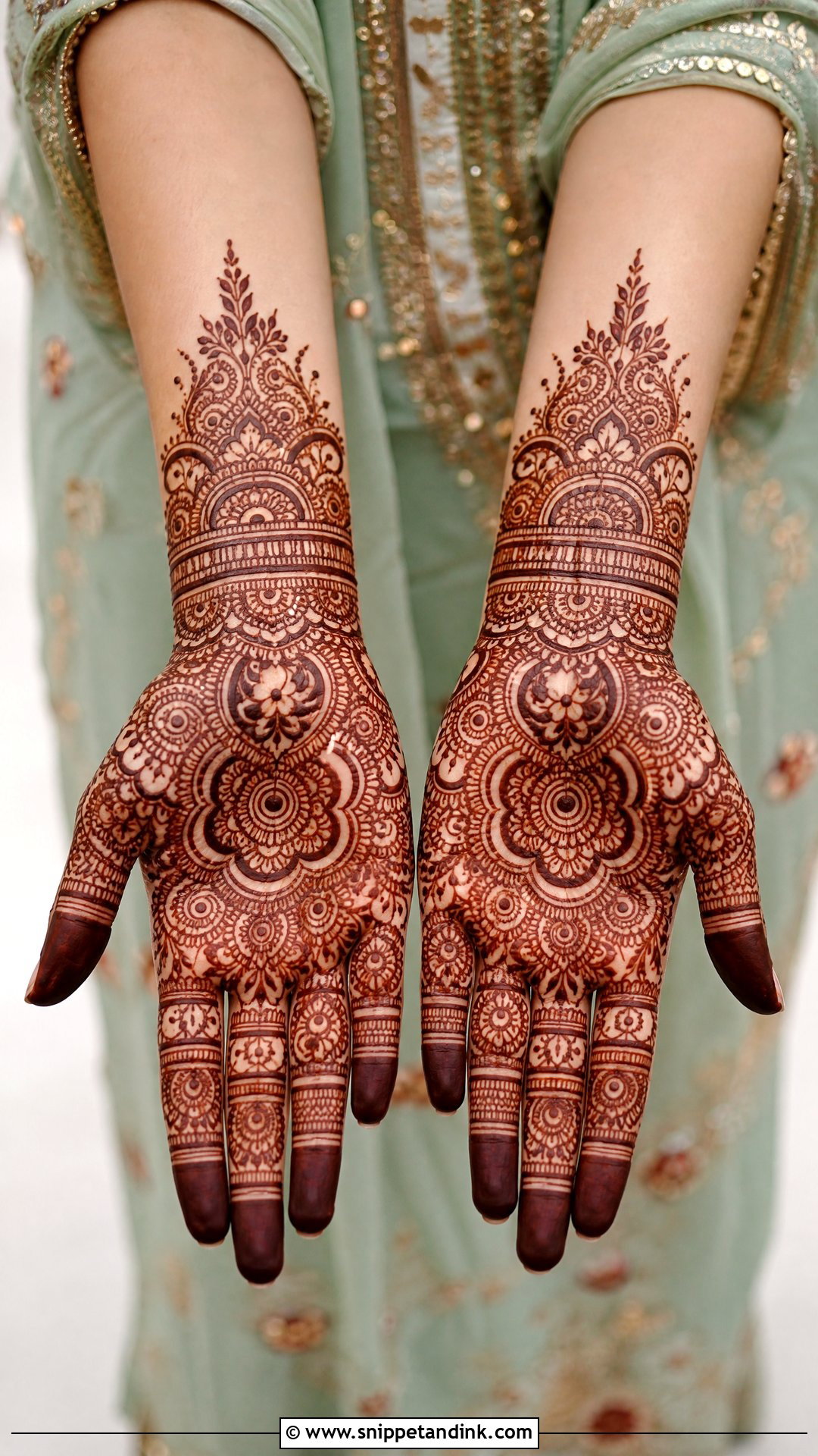 Front Hand Muslim Bridal Mehndi Design - Snippet and Ink - 30 Unique Muslim Bridal Mehndi Designs