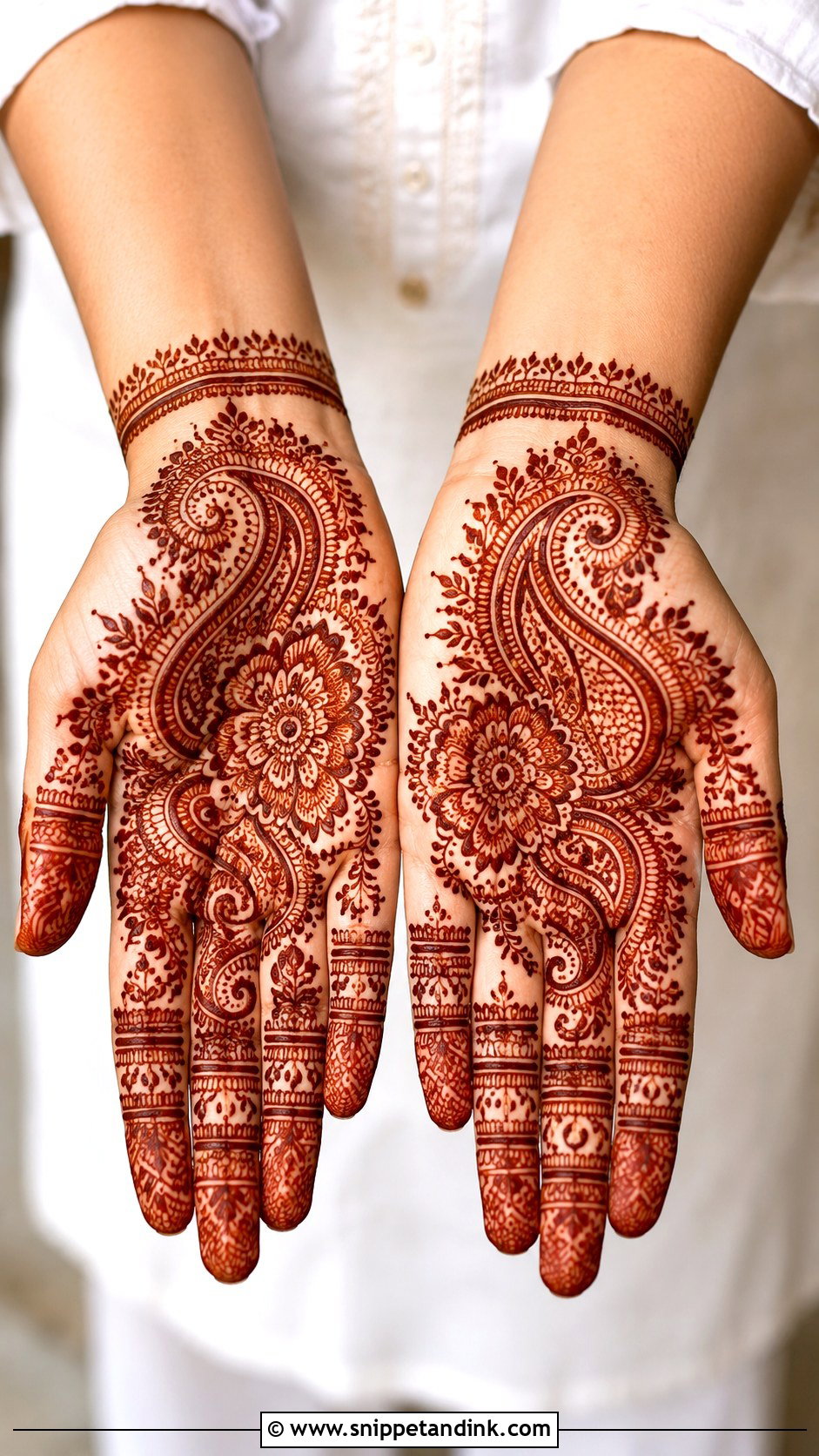 Front Hand Paisley Mehndi Design - Snippet and Ink - 35 Modern Front Hand Mehndi Designs