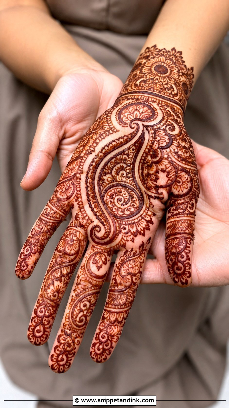 Front Hand Paisley Mehndi Design - Snippet and Ink - 35 Stylish Front Hand Mehndi Designs