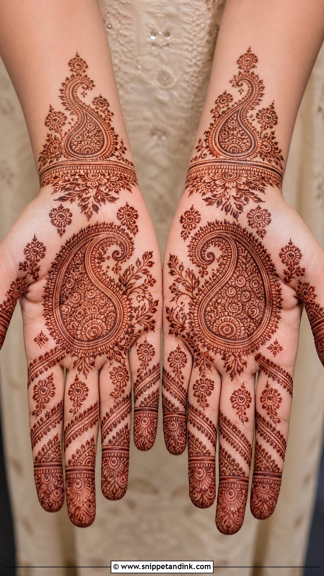 Front Hand Paisley Mehndi Design - Snippet and Ink - 30 Easy Front Hand Mehndi Designs