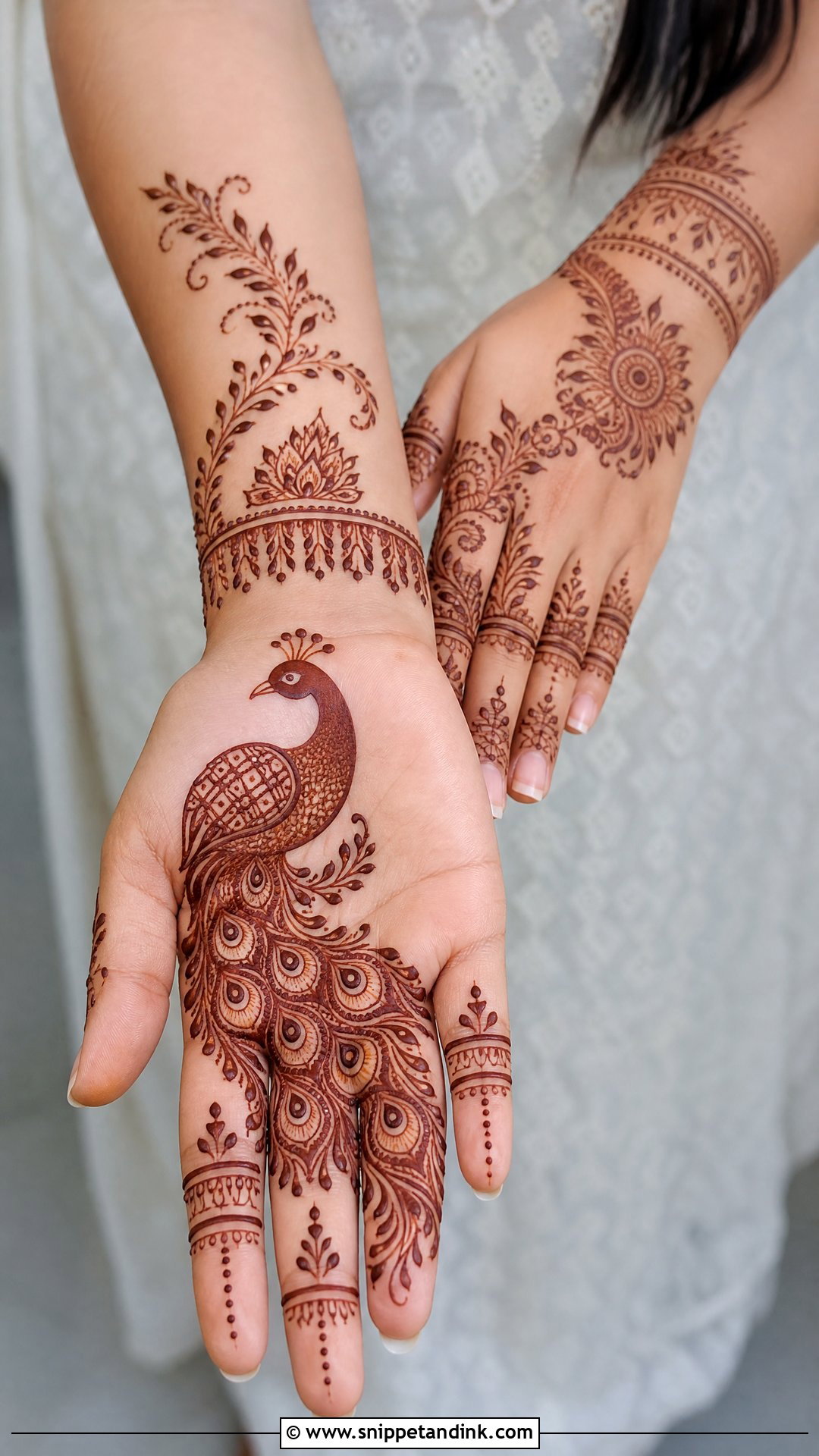 Front Hand Peacock Mehndi Design - Snippet and Ink - 30 Easy Front Hand Mehndi Designs