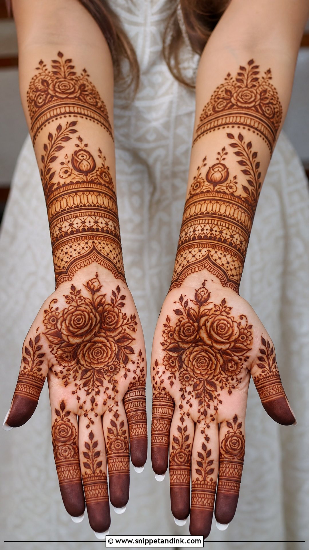 Front Hand Rose Bridal Mehndi Full Hand - Snippet and Ink - 20 Rose Full Hand Bridal Mehndi Designs