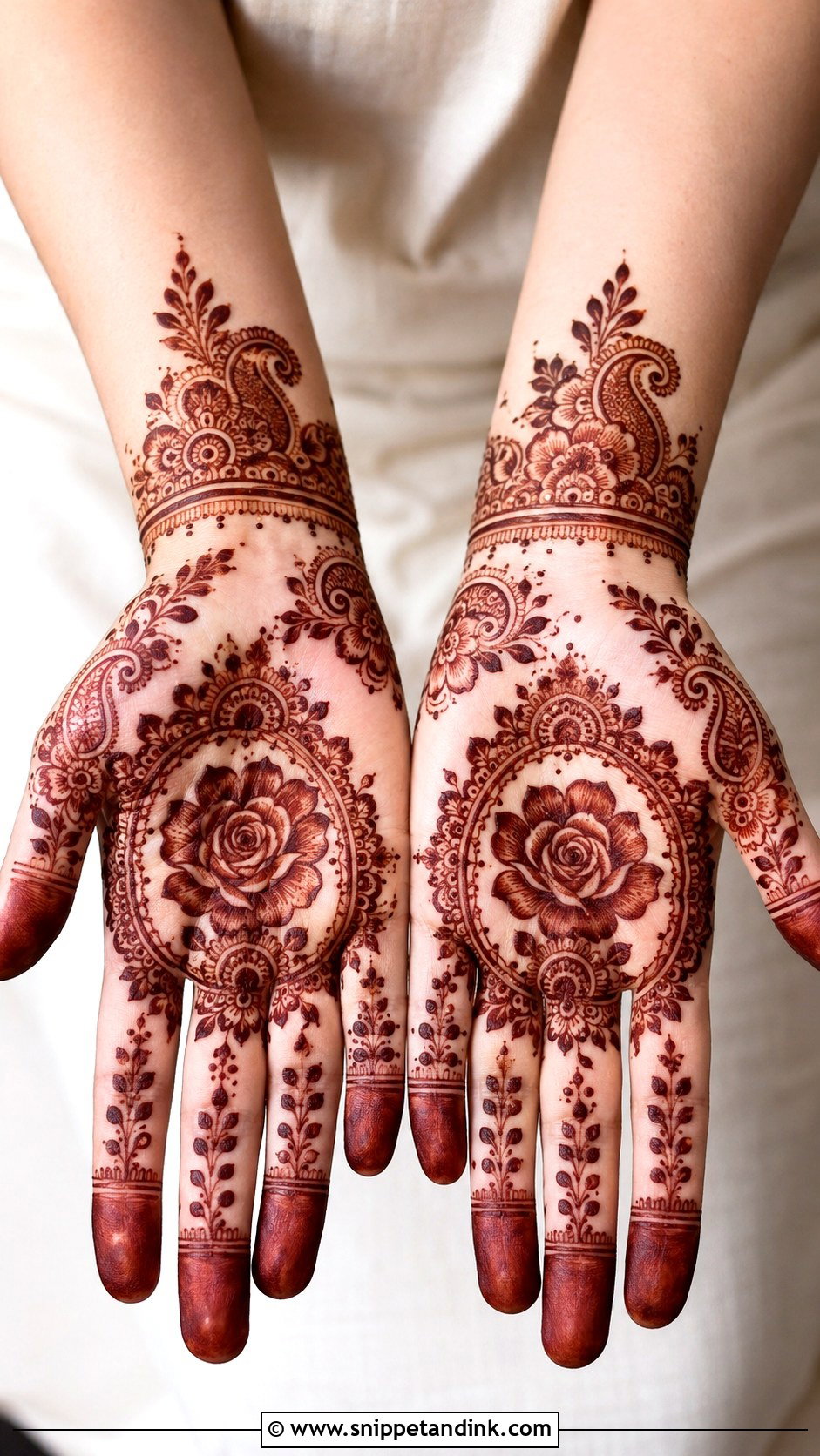 Front Hand Rose Mehndi Design - Snippet and Ink - 35 Rose Mehndi Designs