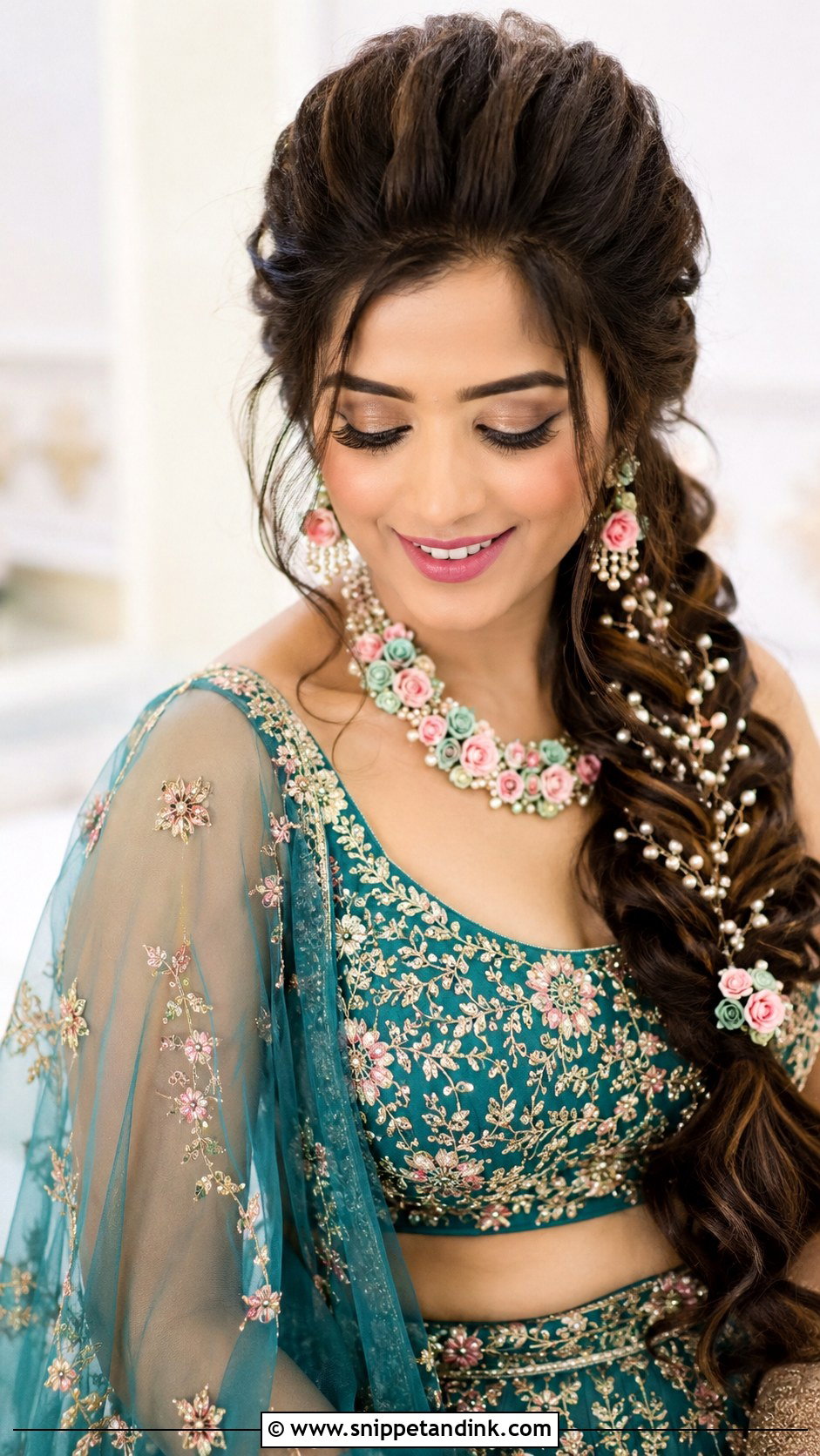 Front Pouf With Side Braid for Indian Bride - Snippet and Ink - 25 Indian Bridal Front Hairstyles