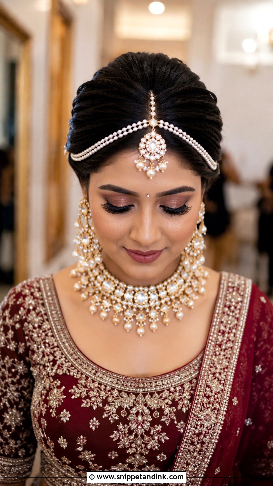 Front Puff Bridal Mathapatti Bun - Snippet and Ink - 20 Bridal Mathapatti Hairstyles