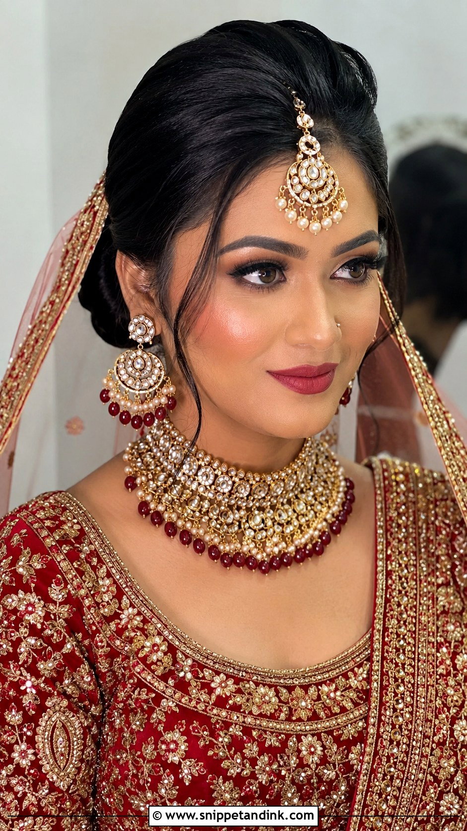 Front Puff Bun With Maang Tikka - Snippet and Ink - 20 Front Indian Weddings Bridal Hairstyles