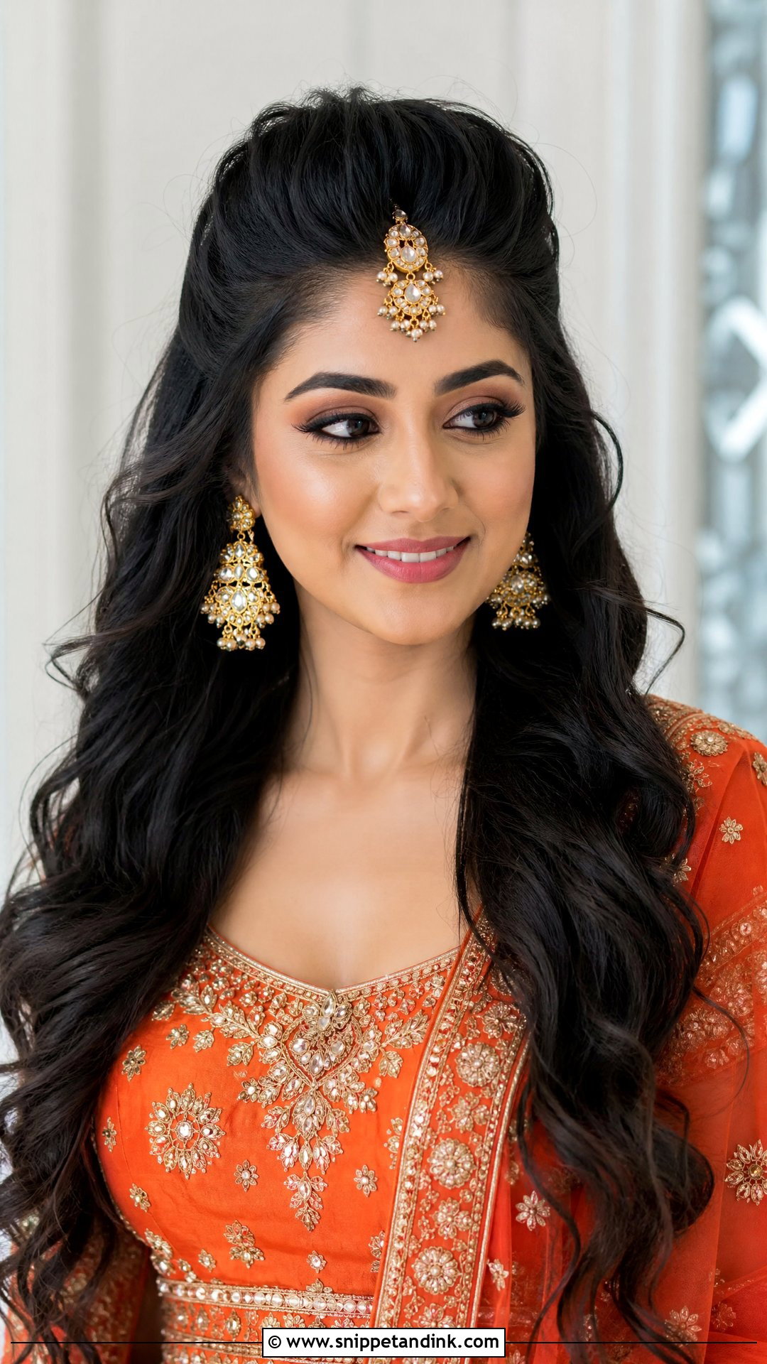 Front Puff With Long Open Hair - Snippet and Ink - 20 Bridal Mehndi Hairstyles