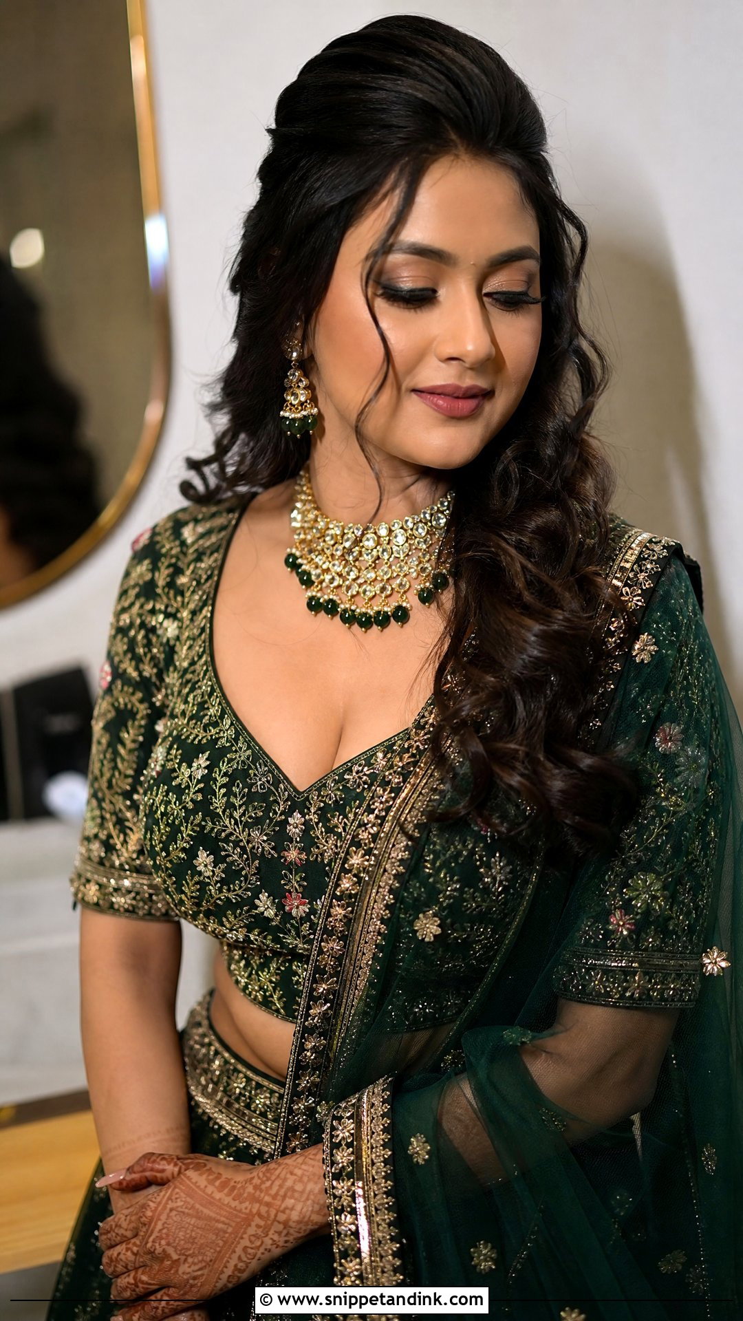 Front Puff With Loose Curls With Lehenga - Snippet and Ink - 20 Hairstyle with Lehnga on Wedding Ideas