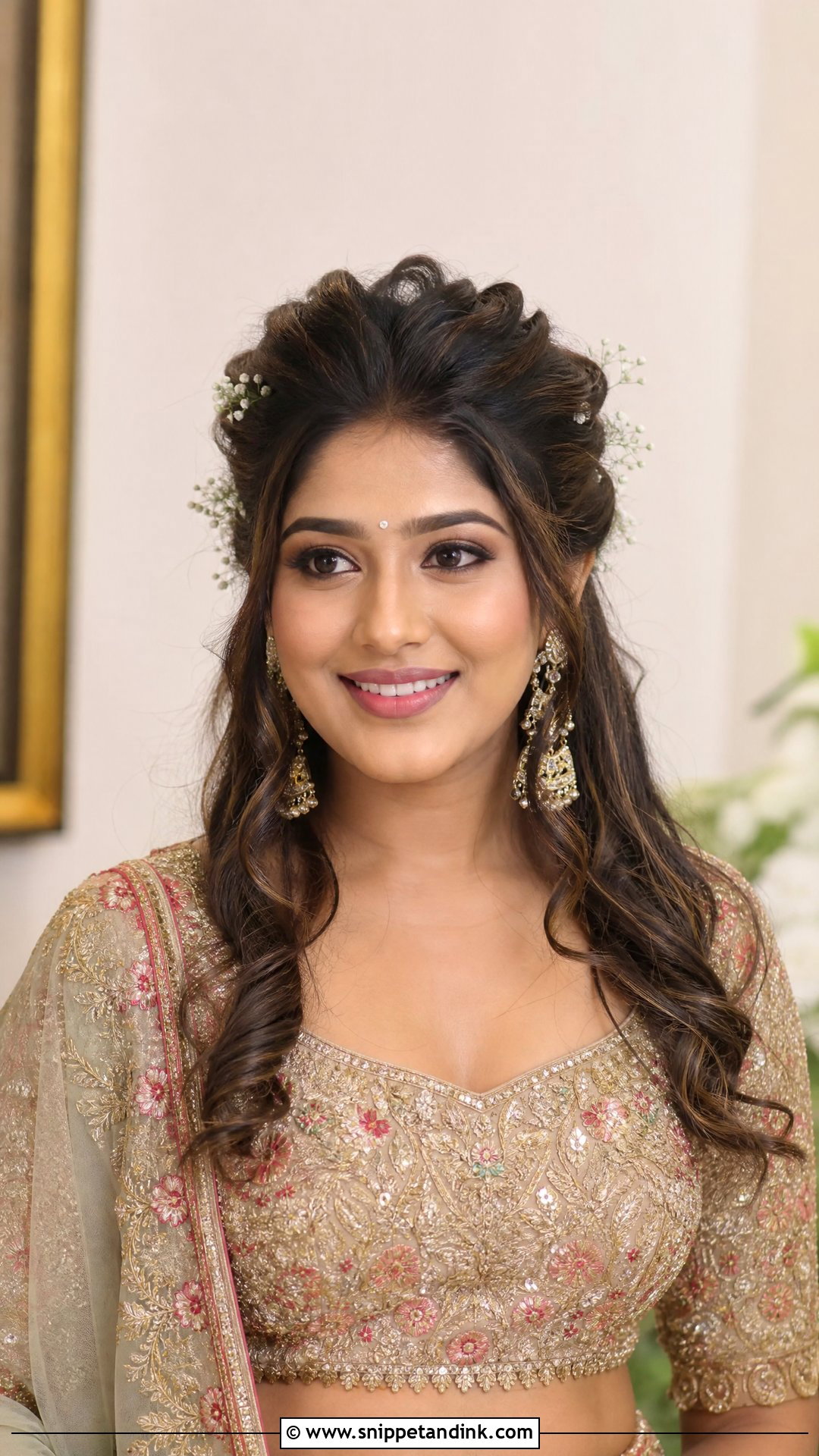 Front Puff With Loose Curls - Snippet and Ink - 20 Front Side Hairstyles for Indian Wedding