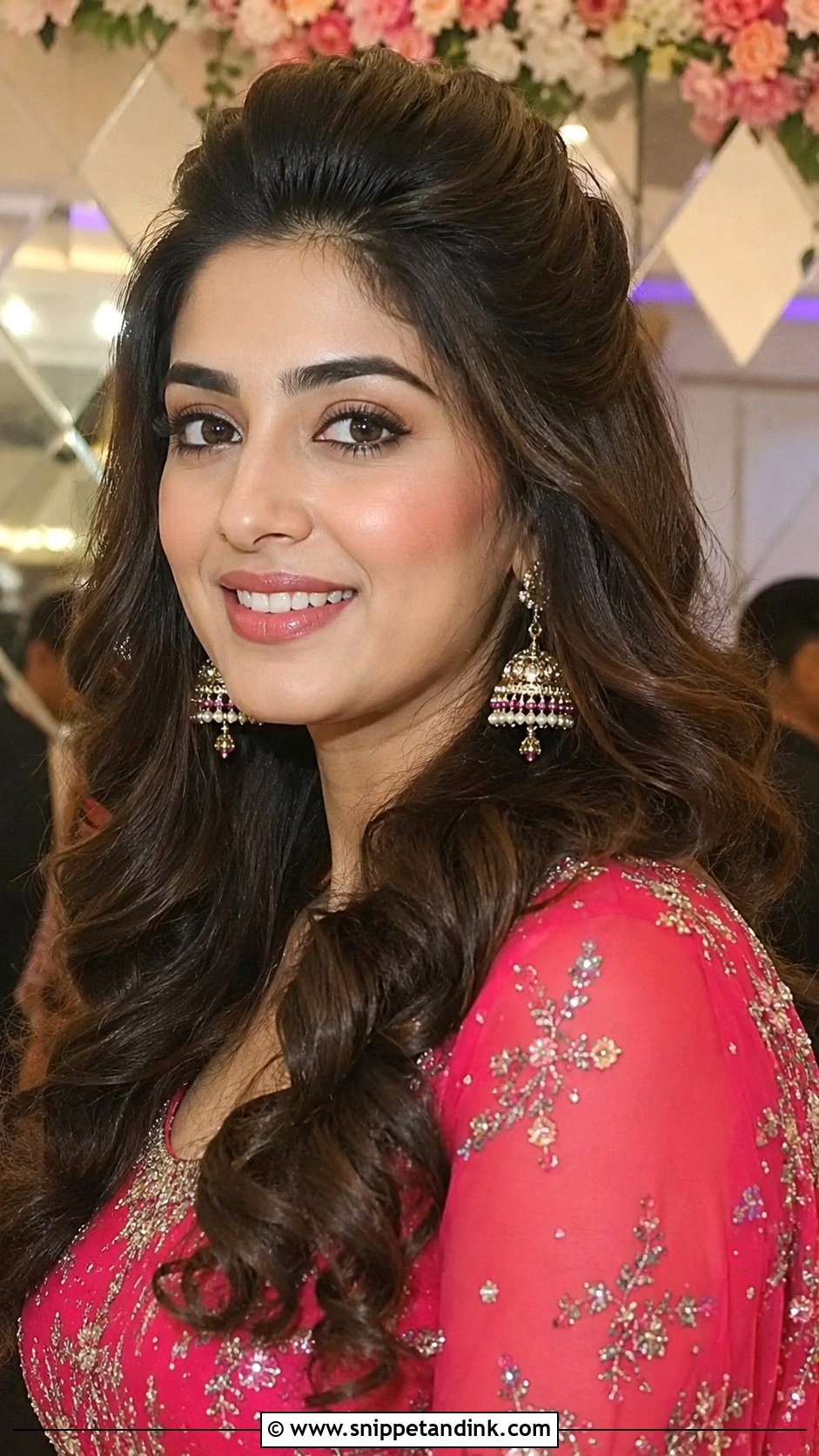 Front Puff With Open Curls - Snippet and Ink - 20 Indian Wedding Hairstyles for Round Face