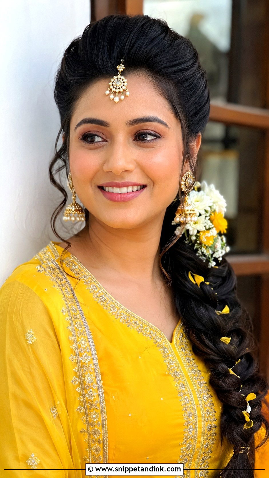 Front Puff With Side Braid - Snippet and Ink - 25 Haldi Bride Hairstyle Ideas