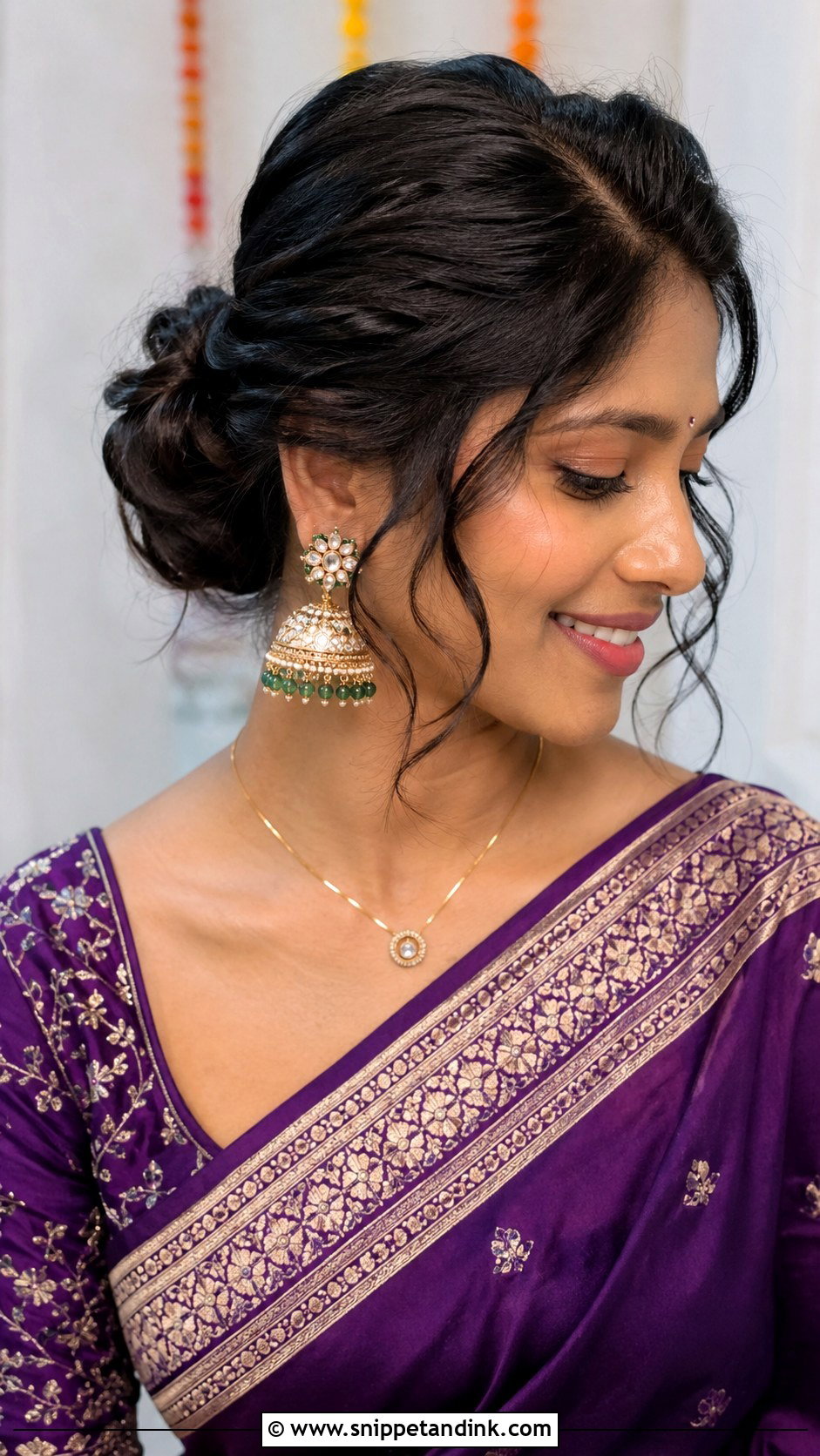 Front Twist Bun With Saree - Snippet and Ink - 25 Indian Front Look Bridal Bun Hairstyles