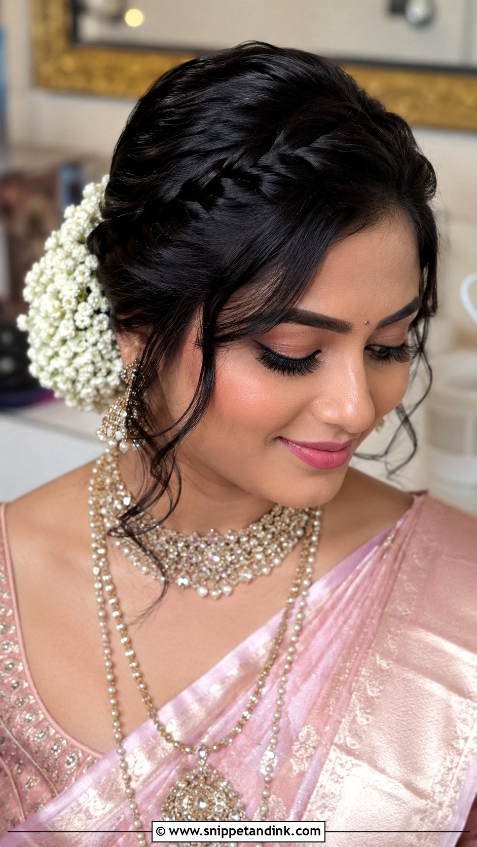 Front Twisted Braid Bun - Snippet and Ink - 25 Indian Front Hair Styles for Wedding