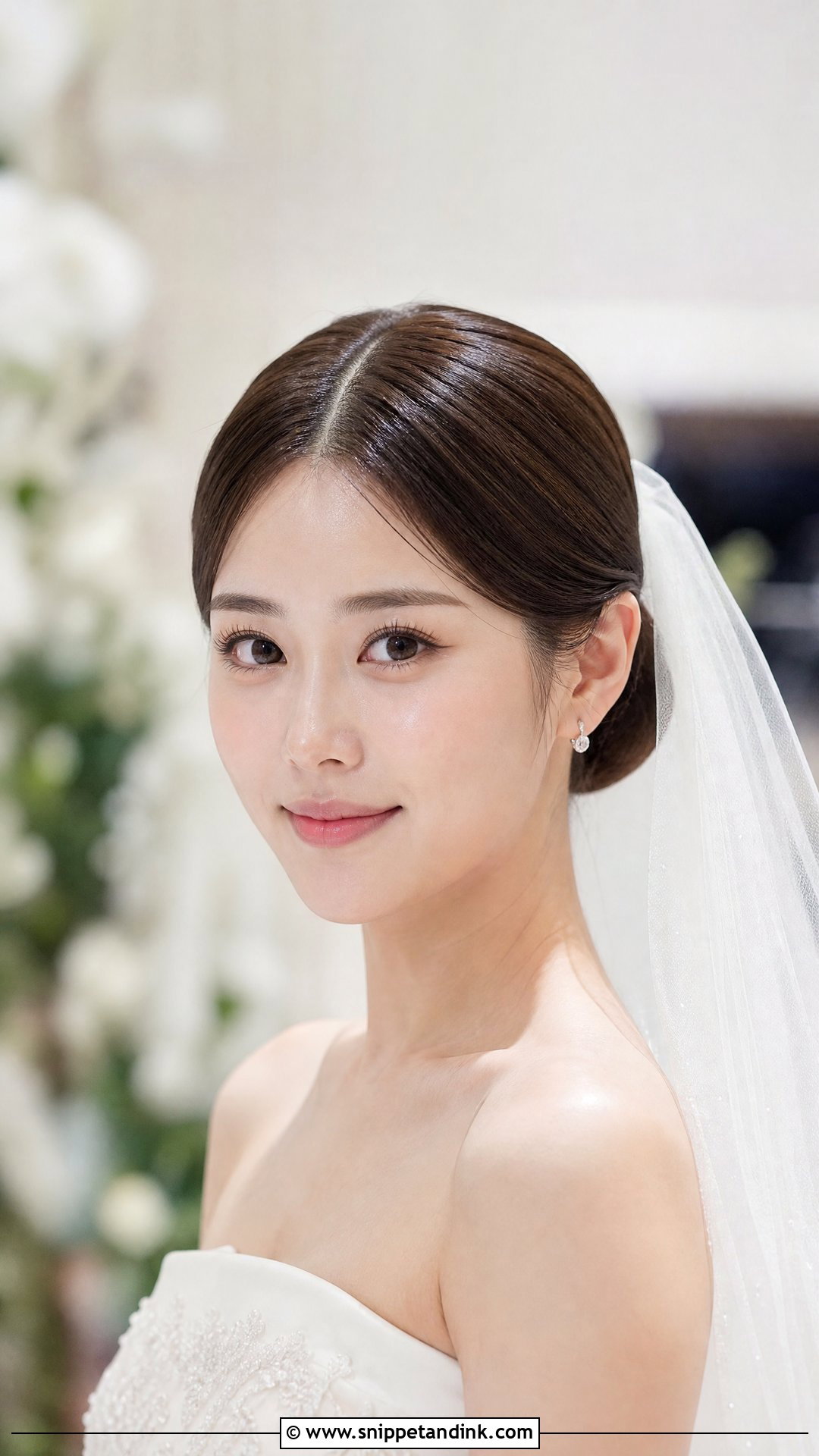 Frontal Wedding Bun With Middle Part And Veil - Snippet and Ink - 15 Frontal Wedding Hairstyles