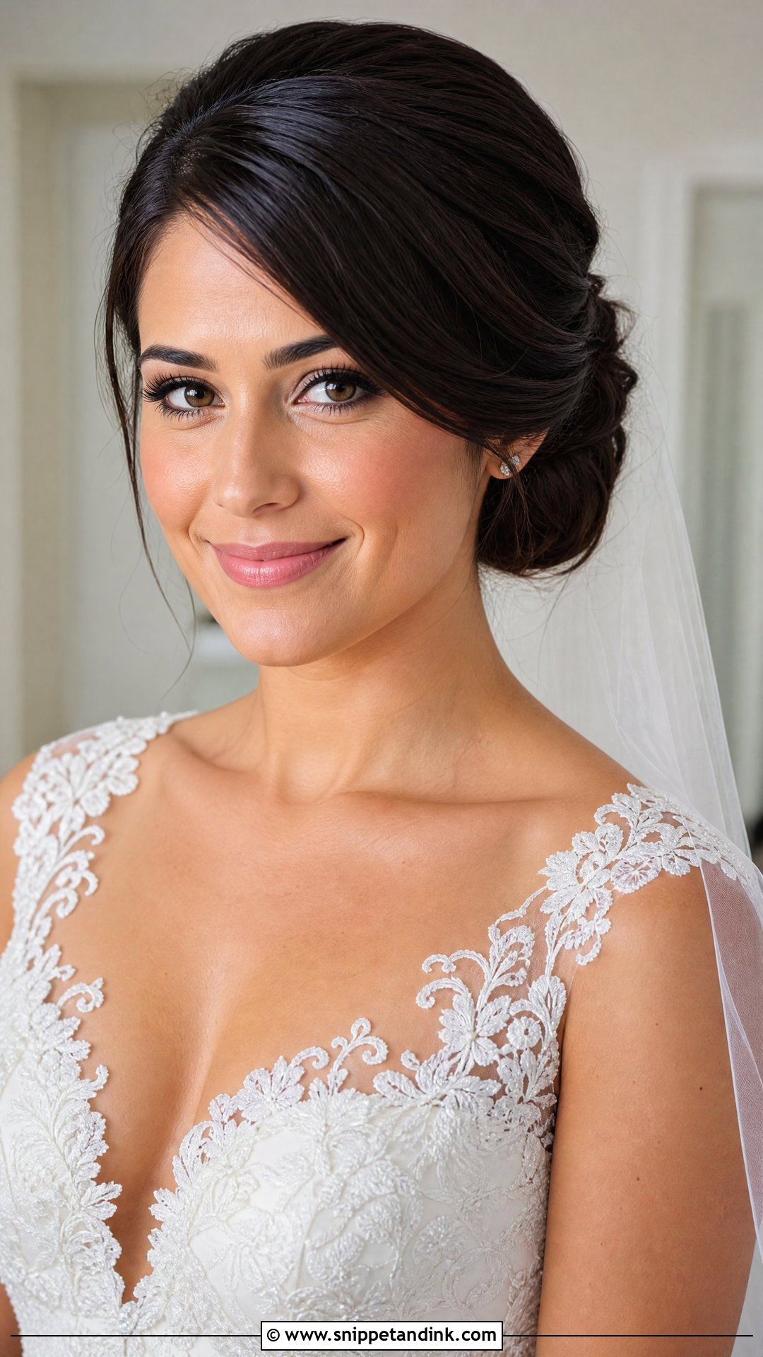 Frontal Wedding Chignon With Side Swept Bangs - Snippet and Ink - 15 Frontal Wedding Hairstyles