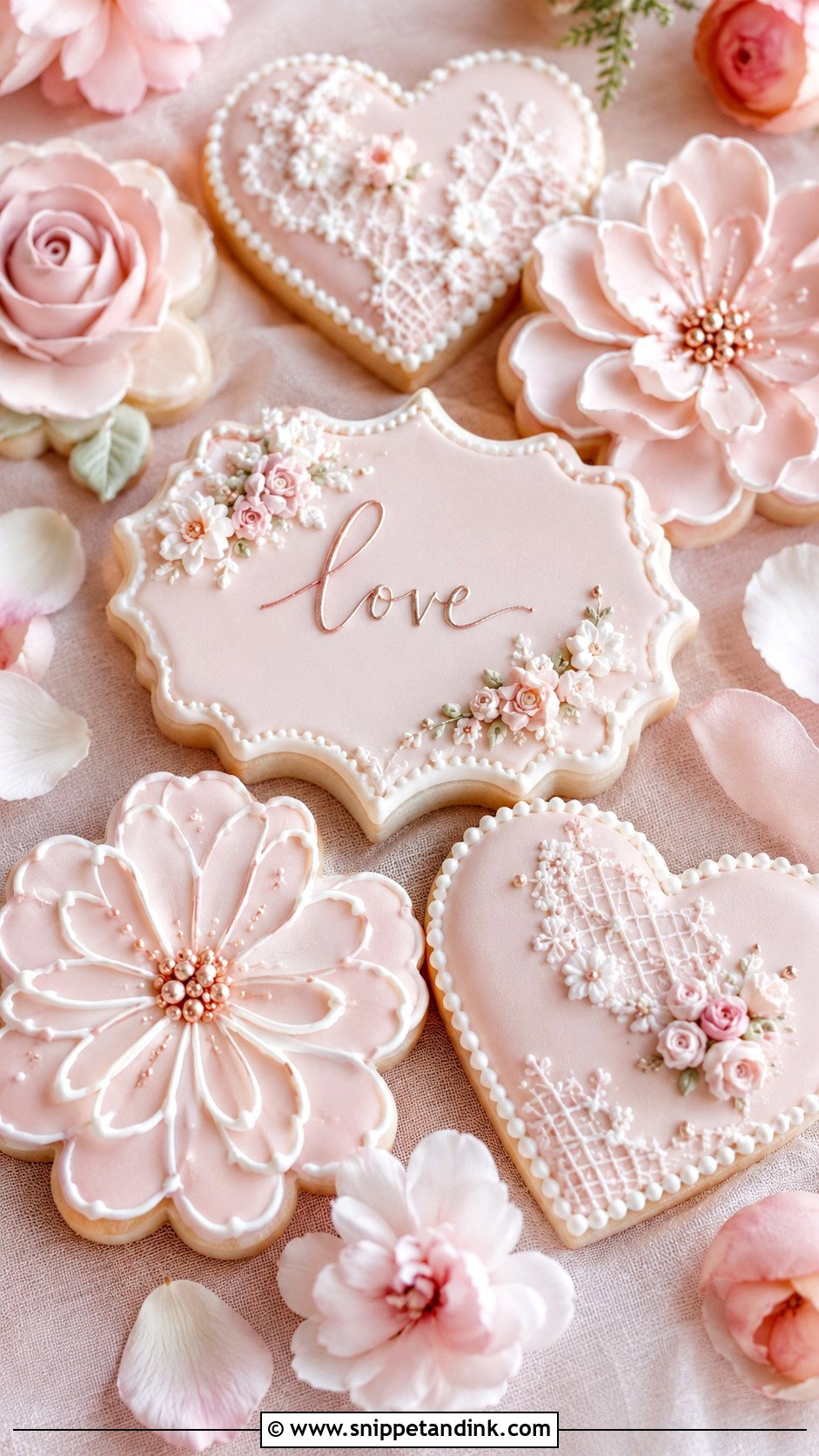 Frosted Blush Wedding Cookies - Snippet and Ink - 25 Frosted Wedding Cookies