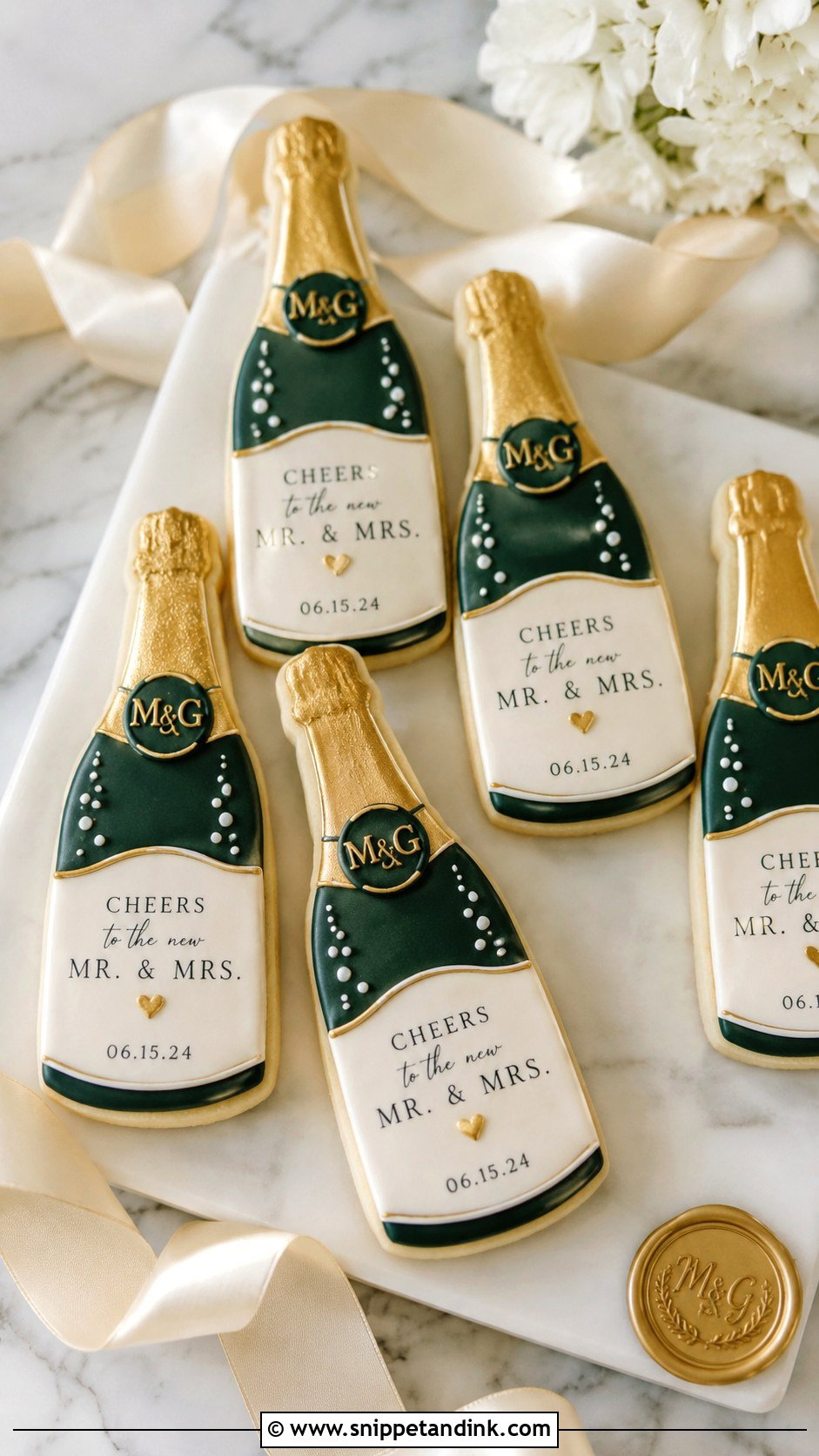 Frosted Champagne Bottle Wedding Cookies - Snippet and Ink - 25 Frosted Wedding Cookies