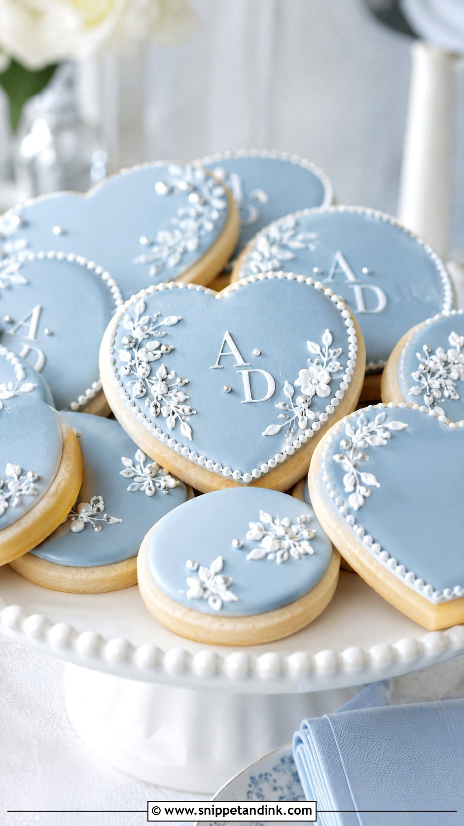 Frosted Dusty Blue Wedding Cookies - Snippet and Ink - 25 Frosted Wedding Cookies